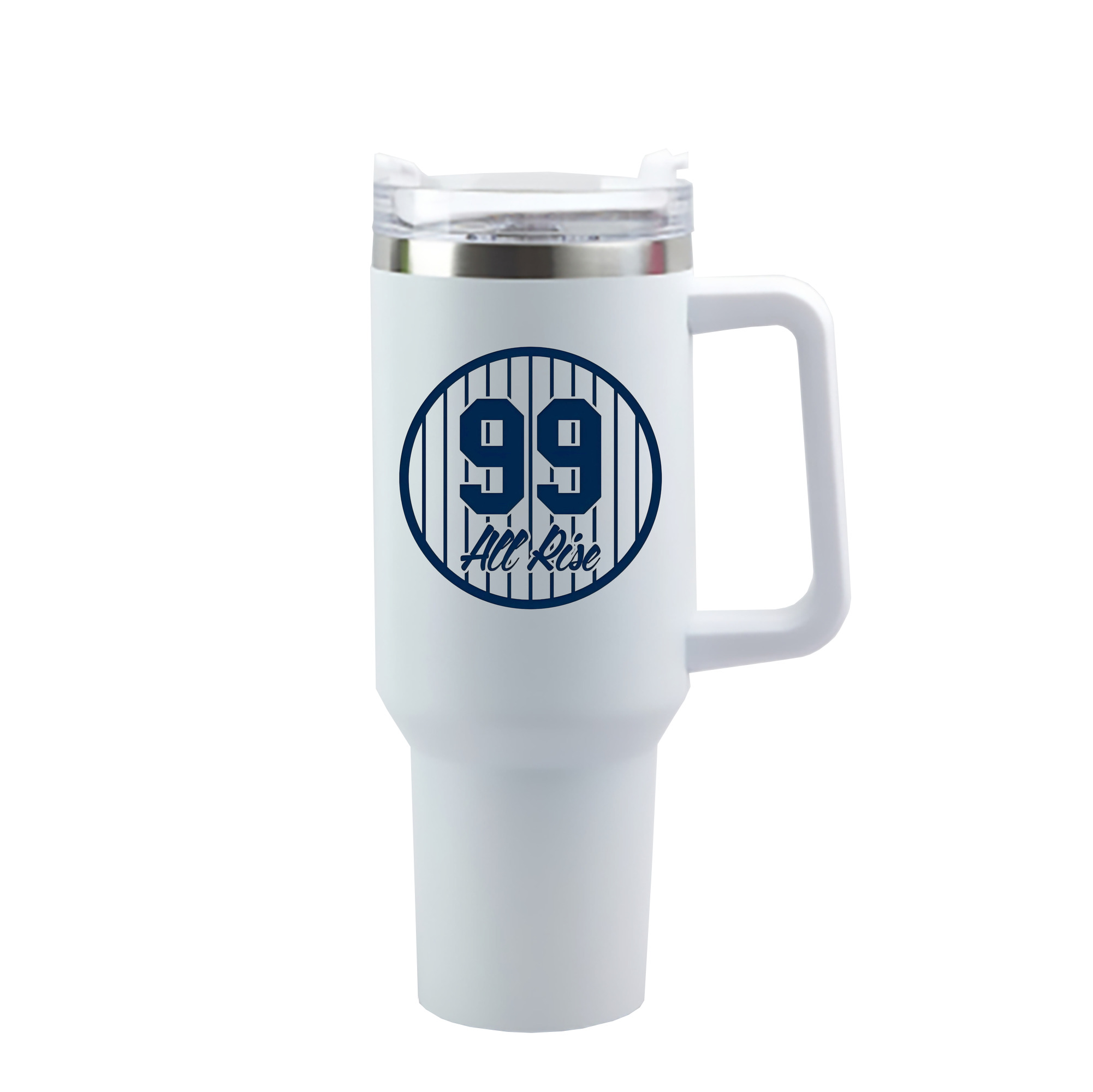 All Rice 99 Aaron Judge Pinstripe Number 40oz Handle Car Cup With Crystal Sticker Design – Durable Stainless Steel Travel Mug With Reusable Straw – Double Wall Insulated