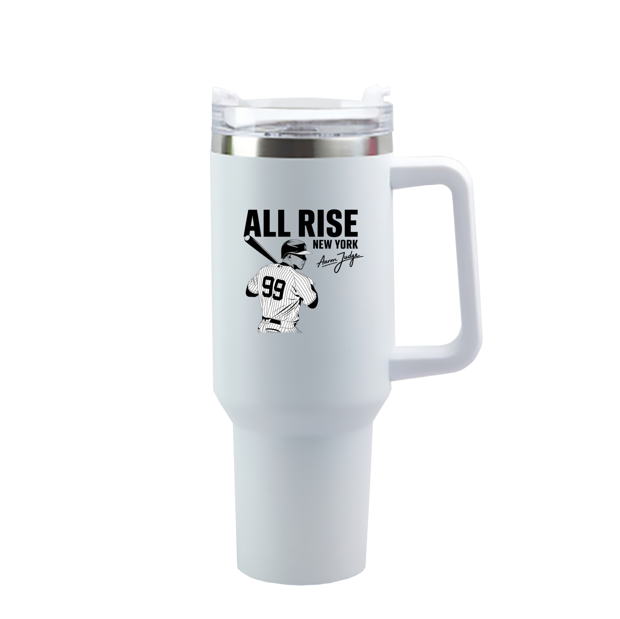 All Rise New York Aaron Judge 99 40oz Handle Car Cup With Crystal Sticker Design – Durable Stainless Steel Travel Mug With Reusable Straw – Double Wall Insulated