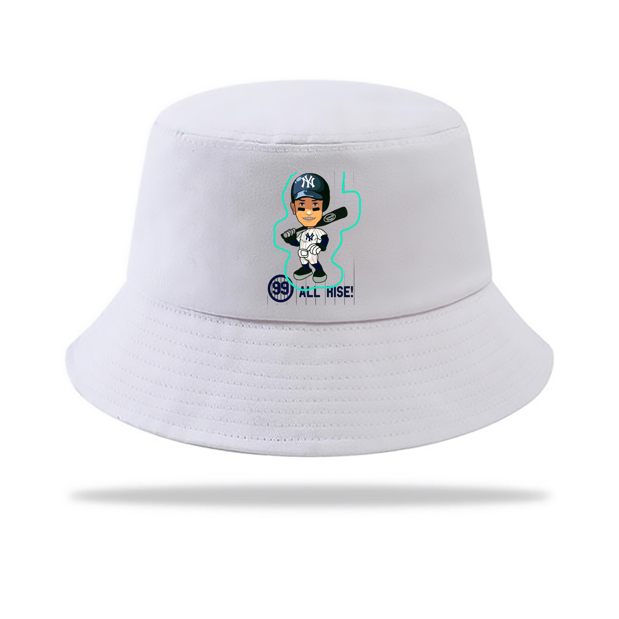 Aaron Judge 99 All Rise Cartoon Outdoor Sun Protection Bucket Hat – Lightweight Breathable Knit & Woven Fabric – Ergonomic Wide Brim, Sweat-Absorbent, Stylish & Comfortable For Sports And Everyday Wear
