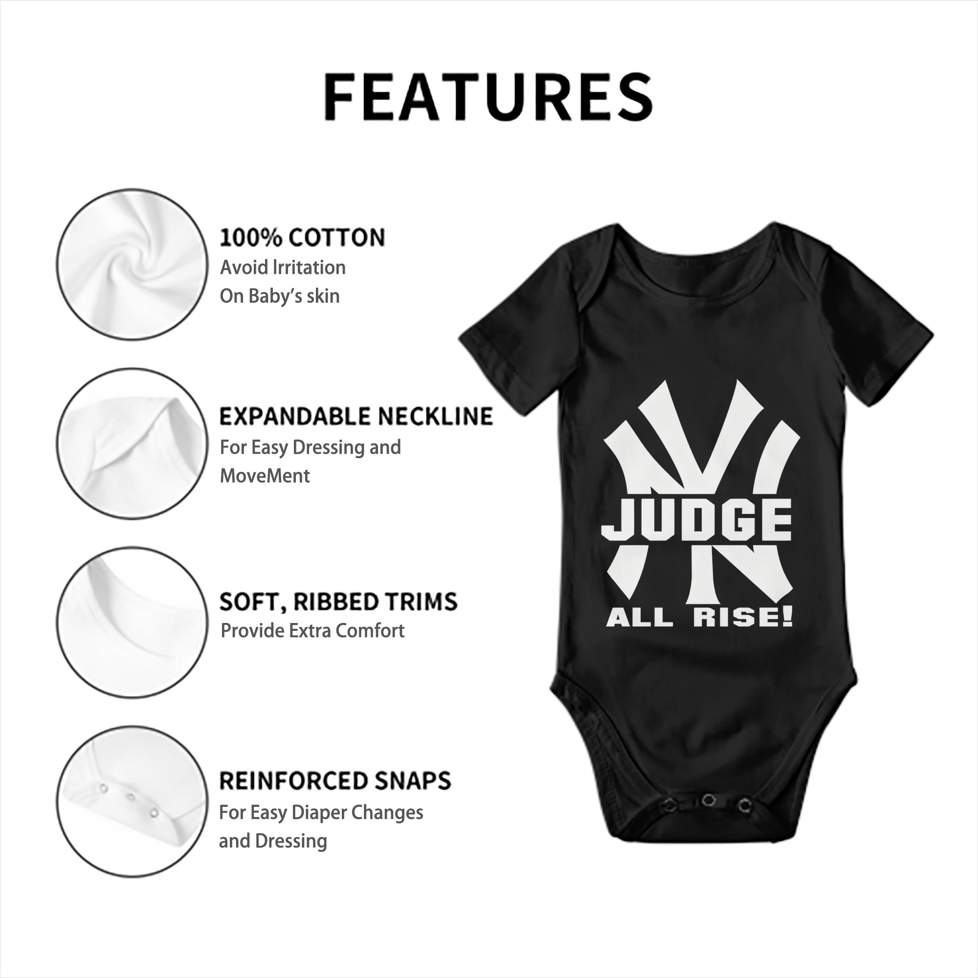 Aaron Judge 99 All Rise Baby Short Sleeve Romper – 100% Cotton Soft & Breathable Digital Print Onesie With Easy Snap Closure And Envelope Shoulder – Comfortable For Daily Wear & Travel
