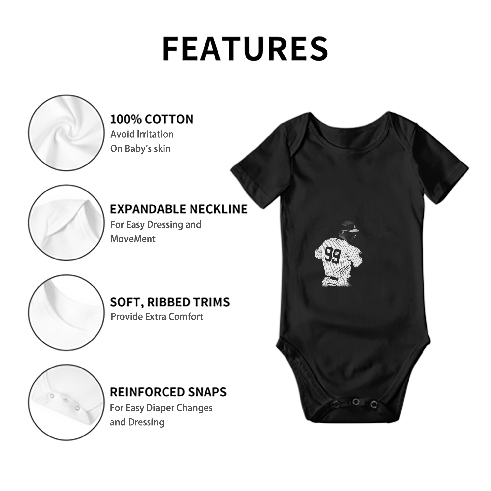 All Rise New York Aaron Judge 99 Baby Short Sleeve Romper – 100% Cotton Soft & Breathable Digital Print Onesie With Easy Snap Closure And Envelope Shoulder – Comfortable For Daily Wear & Travel
