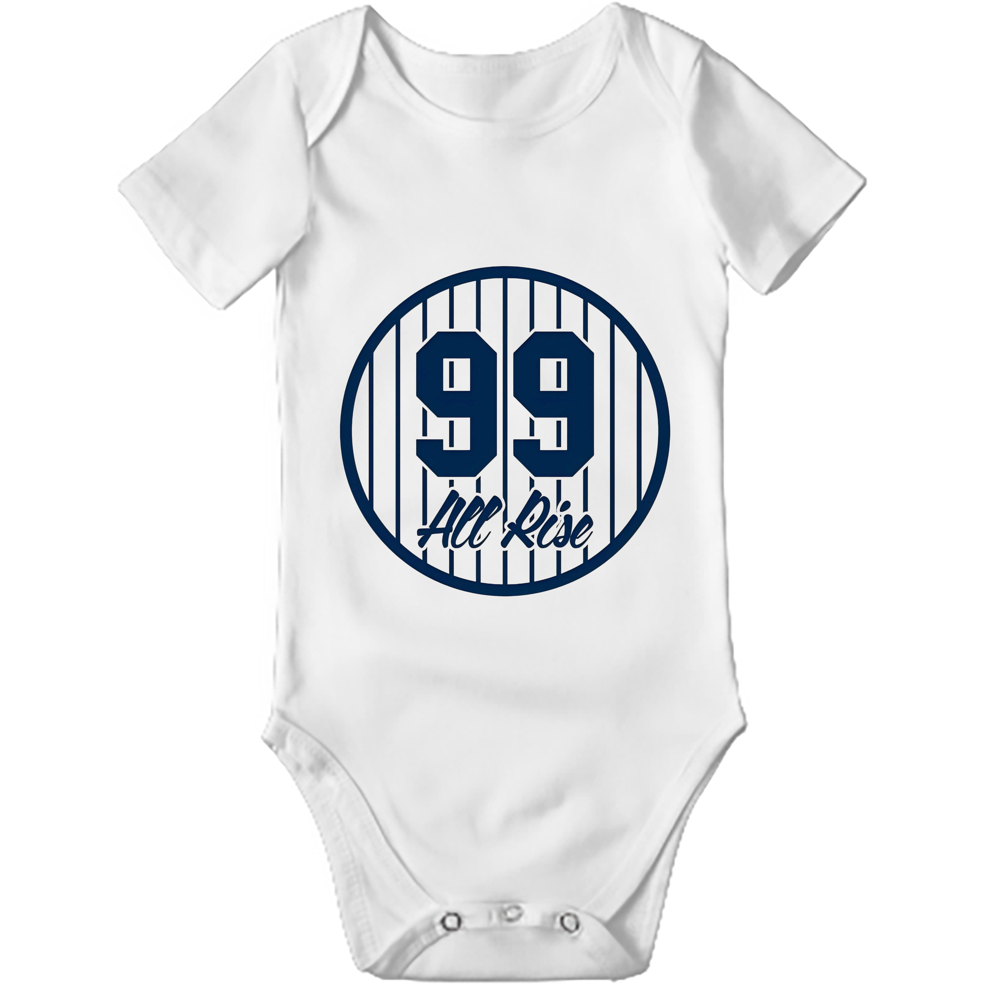 All Rice 99 Aaron Judge Pinstripe Number Baby Short Sleeve Romper – 100% Cotton Soft & Breathable Digital Print Onesie With Easy Snap Closure And Envelope Shoulder – Comfortable For Daily Wear & Travel