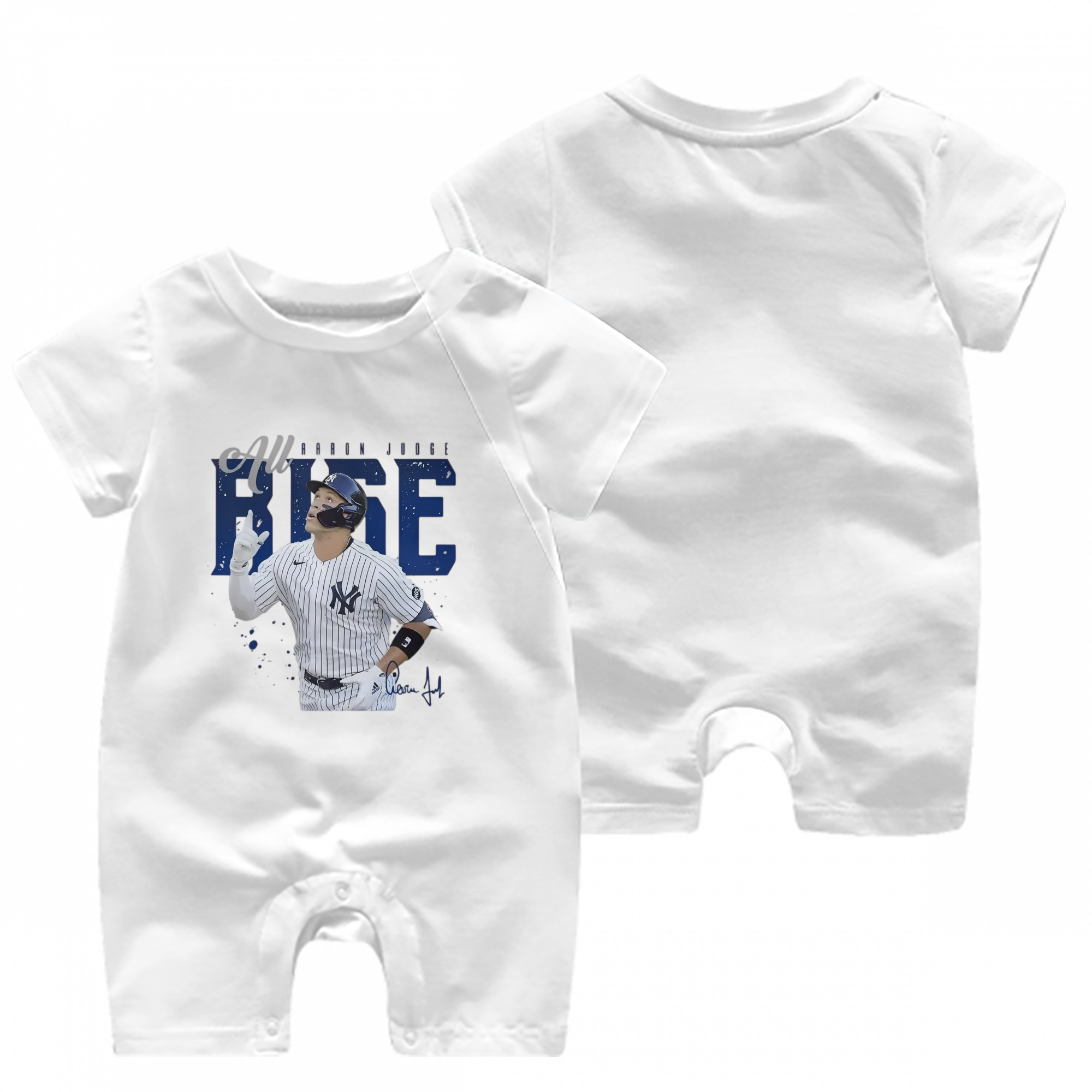 Aaron Judge 99 All Rise Baby Short Sleeve Onesie – 100% Cotton Soft & Breathable Digital Print Romper – Double-Sided Print, Snap Closure For Easy Diaper Changes – Comfortable For Boys & Girls