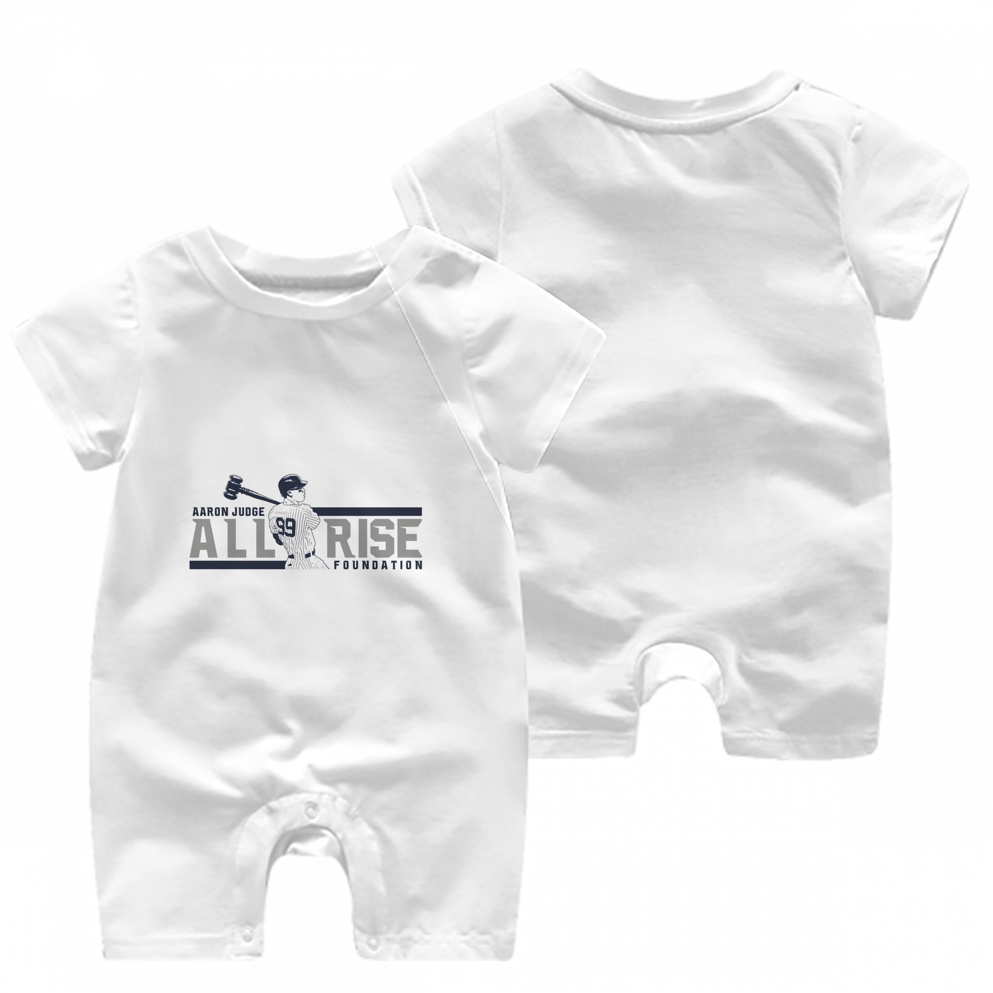 Aaron Judge All Rise Foundation Logo Baby Short Sleeve Onesie – 100% Cotton Soft & Breathable Digital Print Romper – Double-Sided Print, Snap Closure For Easy Diaper Changes – Comfortable For Boys & Girls