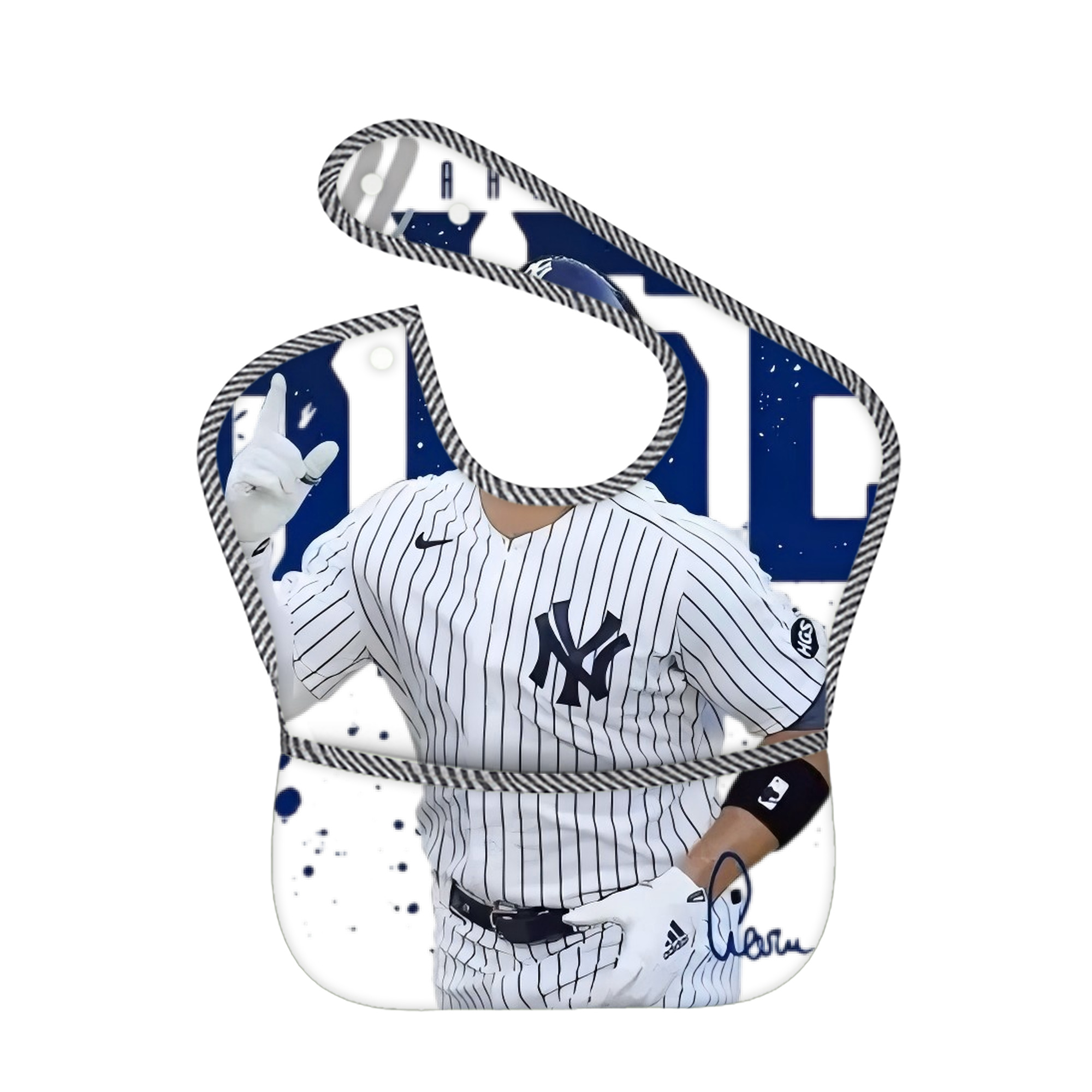 Aaron Judge 99 All Rise Adjustable Waterproof Toddler Bib – Full-Print Durable Polyester – Foldable Crumb Pocket – Easy Snap Closure – Soft