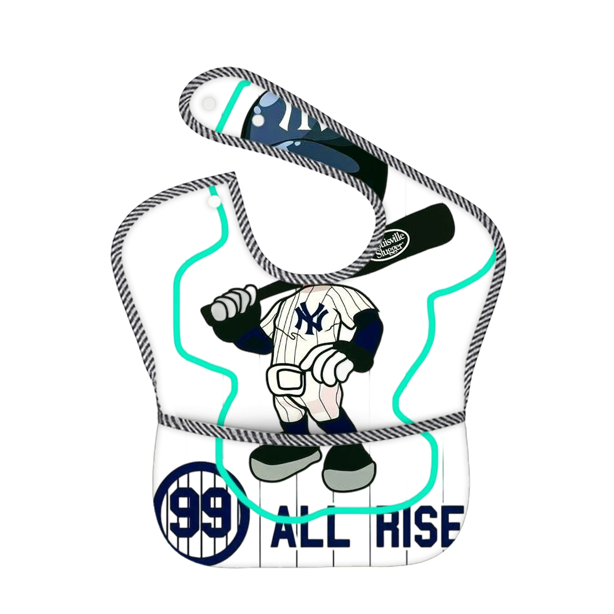 Aaron Judge 99 All Rise Cartoon Adjustable Waterproof Toddler Bib – Full-Print Durable Polyester – Foldable Crumb Pocket – Easy Snap Closure – Soft