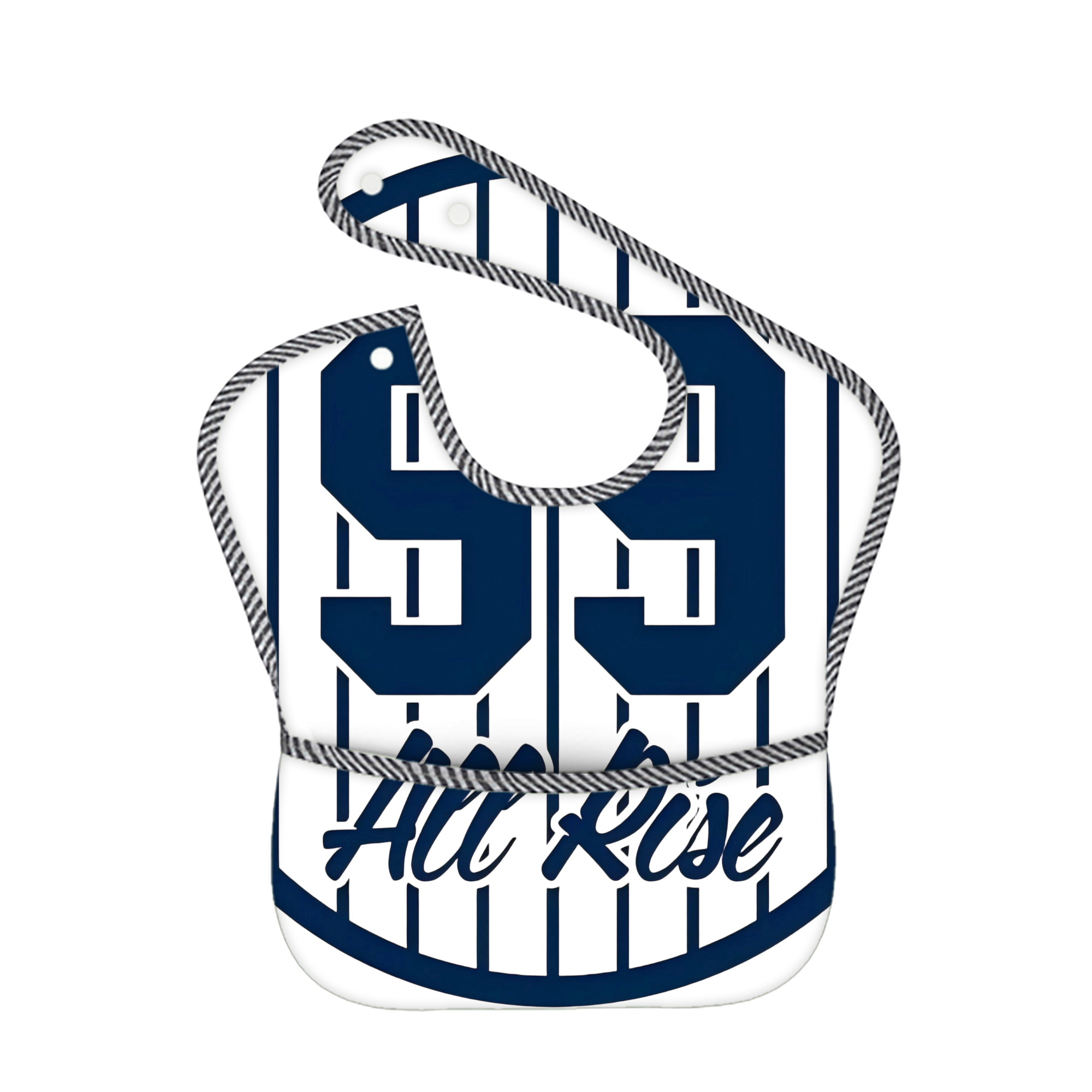 All Rice 99 Aaron Judge Pinstripe Number Adjustable Waterproof Toddler Bib – Full-Print Durable Polyester – Foldable Crumb Pocket – Easy Snap Closure – Soft