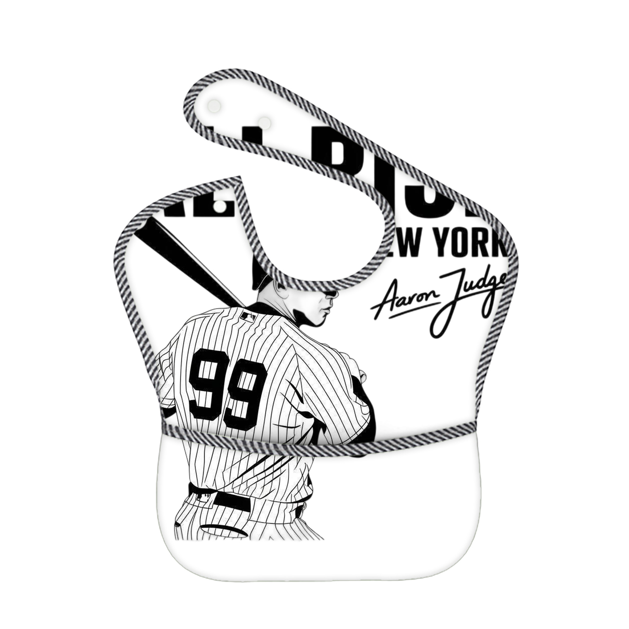 All Rise New York Aaron Judge 99 Adjustable Waterproof Toddler Bib – Full-Print Durable Polyester – Foldable Crumb Pocket – Easy Snap Closure – Soft