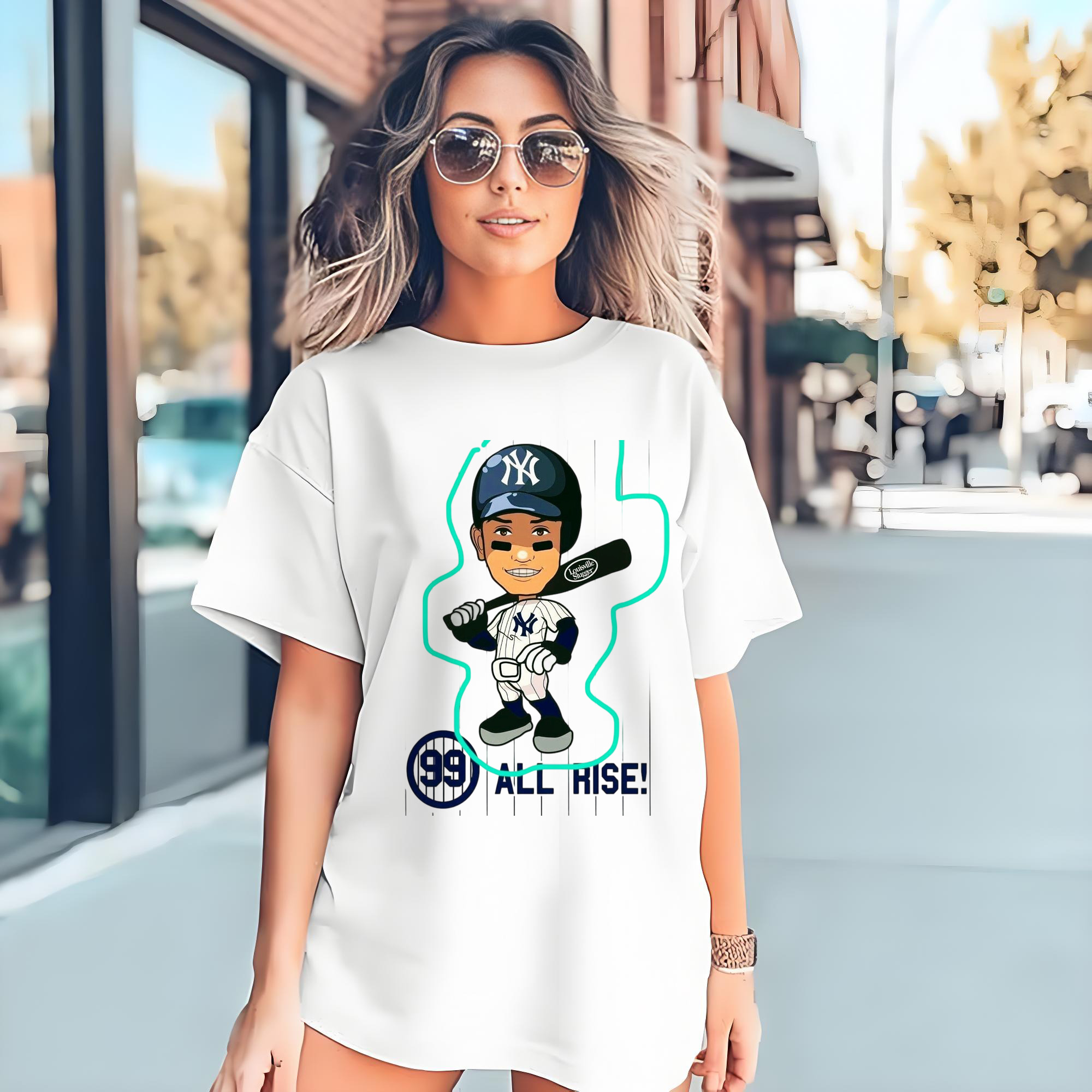 Aaron Judge 99 All Rise Cartoon 180g Cotton T-Shirt With Front Heat Transfer Print – Soft, Lightweight, Fitted Design – Comfortable Casual Wear For Sports & Everyday Use