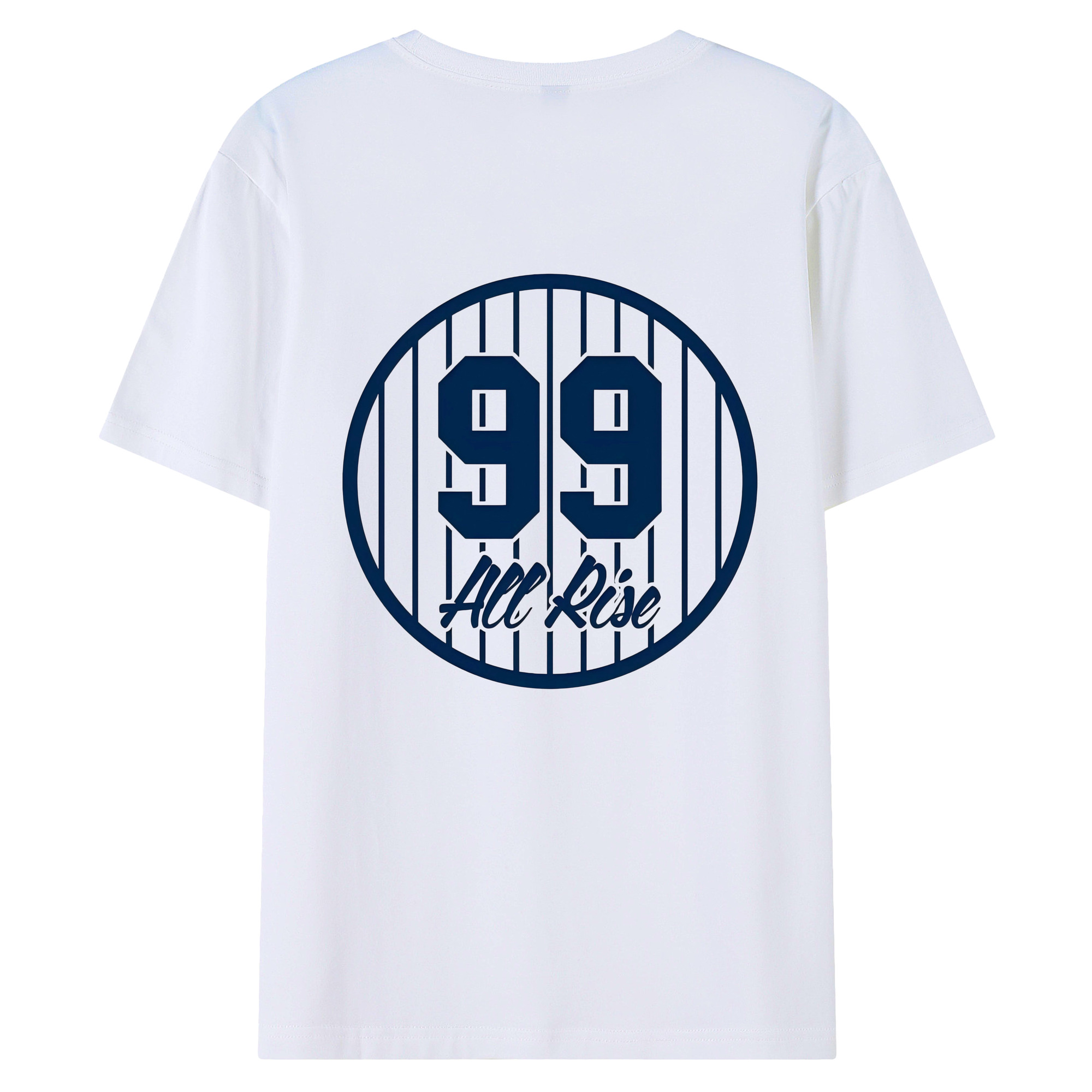 All Rice 99 Aaron Judge Pinstripe Number 180g Combed Cotton T-Shirt With Back Heat Transfer Print – Soft, Lightweight, Fitted Design – Stylish Casual Wear For Sports & Everyday Use