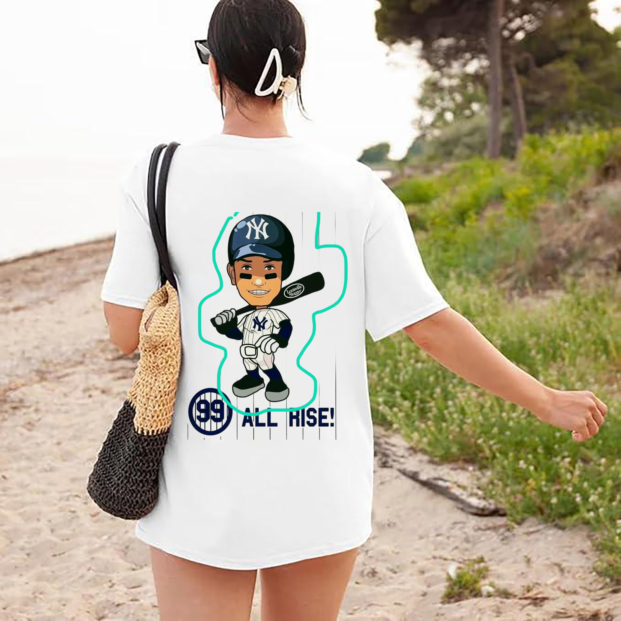 Aaron Judge 99 All Rise Cartoon 180g Combed Cotton T-Shirt With Back Heat Transfer Print – Soft, Lightweight, Fitted Design – Stylish Casual Wear For Sports & Everyday Use