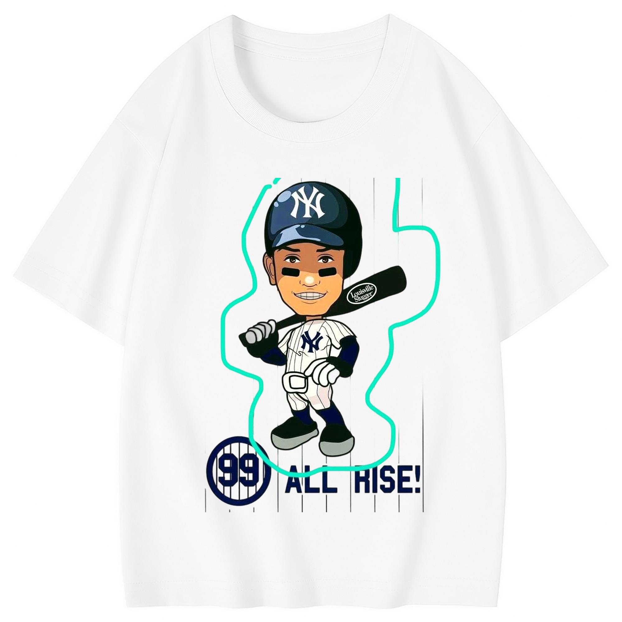 Aaron Judge 99 All Rise Cartoon Combed Cotton Kids T-Shirt 180g With Front Heat Transfer Print – Soft, Lightweight, Side-Seamed Design – Stylish And Comfortable Casual Wear For Everyday Activities