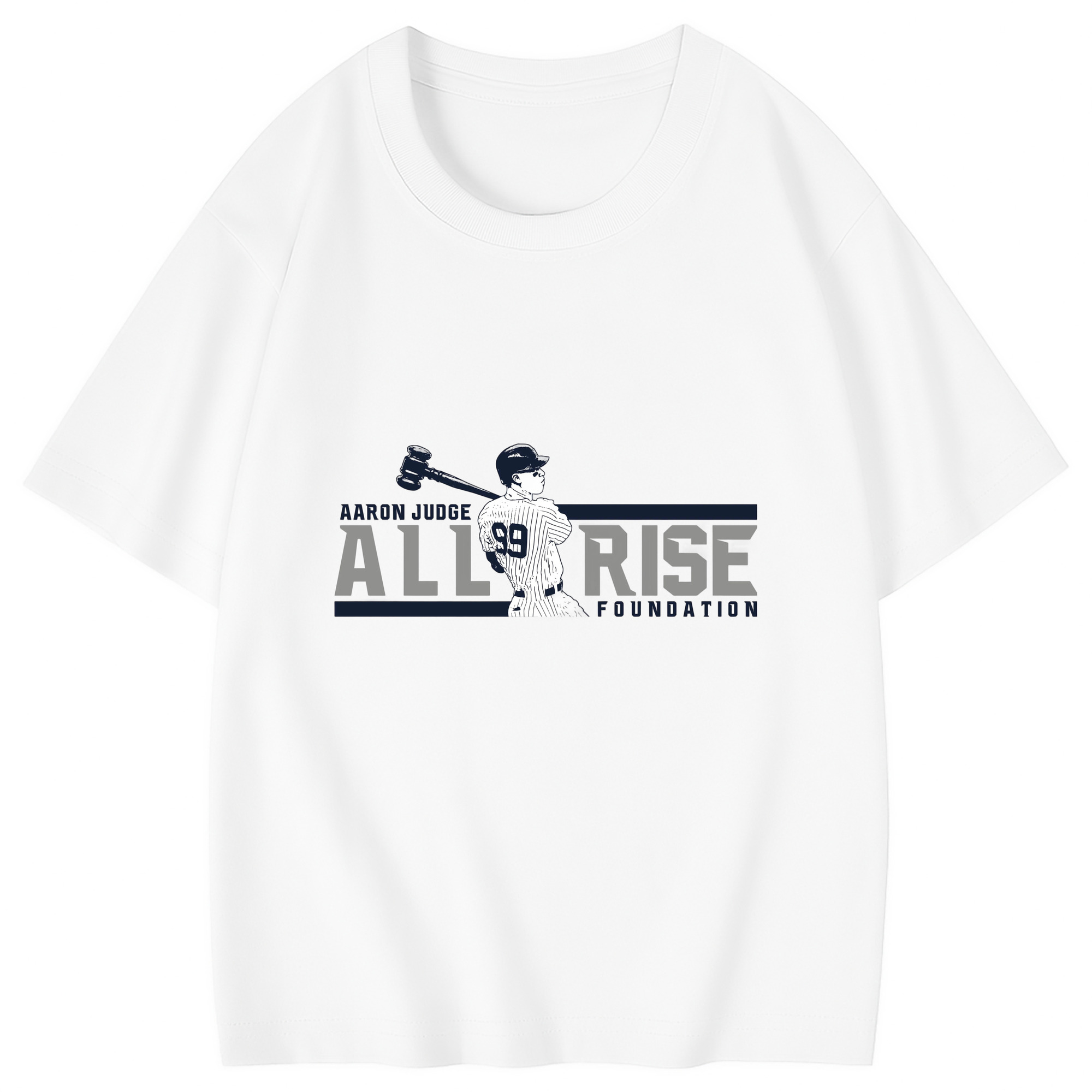 Aaron Judge All Rise Foundation Logo Combed Cotton Kids T-Shirt 180g With Front Heat Transfer Print – Soft, Lightweight, Side-Seamed Design – Stylish And Comfortable Casual Wear For Everyday Activities
