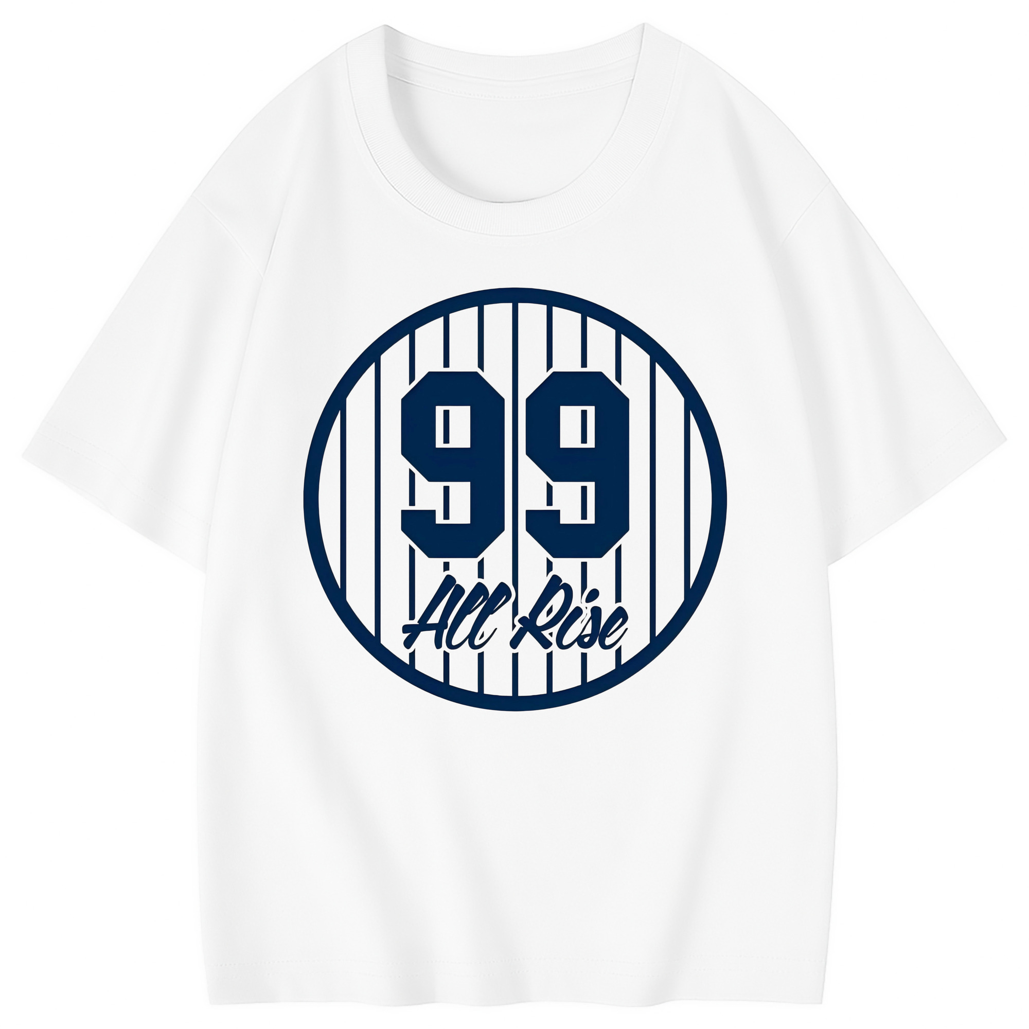 All Rice 99 Aaron Judge Pinstripe Number Combed Cotton Kids T-Shirt 180g With Front Heat Transfer Print – Soft, Lightweight, Side-Seamed Design – Stylish And Comfortable Casual Wear For Everyday Activities