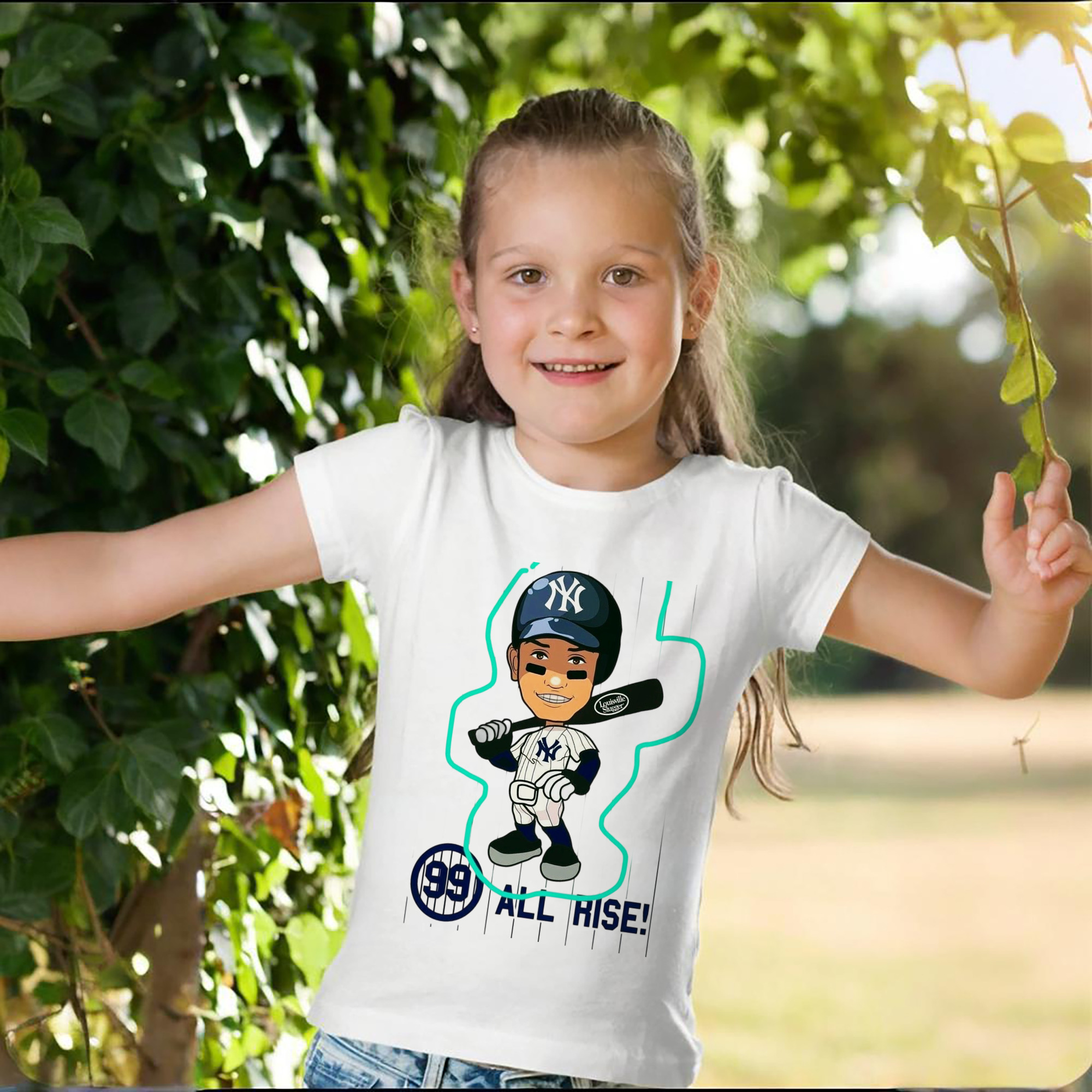 Aaron Judge 99 All Rise Cartoon Combed Cotton Kids T-Shirt 180g With Front Heat Transfer Print – Soft, Lightweight, Side-Seamed Design – Stylish And Comfortable Casual Wear For Everyday Activities