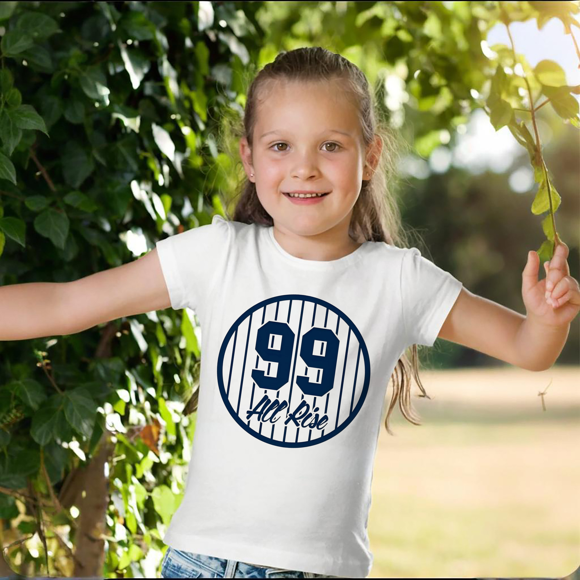 All Rice 99 Aaron Judge Pinstripe Number Combed Cotton Kids T-Shirt 180g With Front Heat Transfer Print – Soft, Lightweight, Side-Seamed Design – Stylish And Comfortable Casual Wear For Everyday Activities