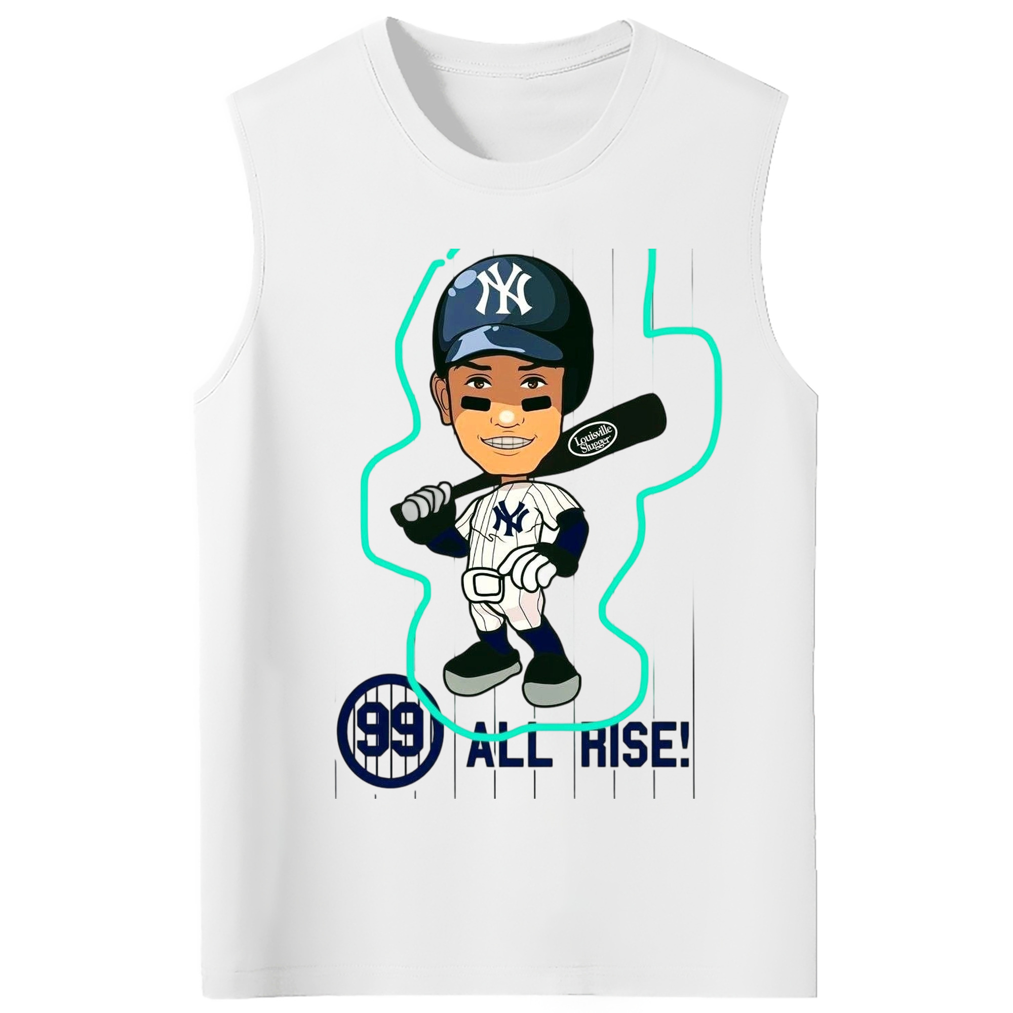Aaron Judge 99 All Rise Cartoon 210g Combed Cotton Tank Top With Front Heat Transfer Print – Soft, Lightweight, Fitted Design – Stylish & Comfortable Casual Wear For Sports & Everyday Use