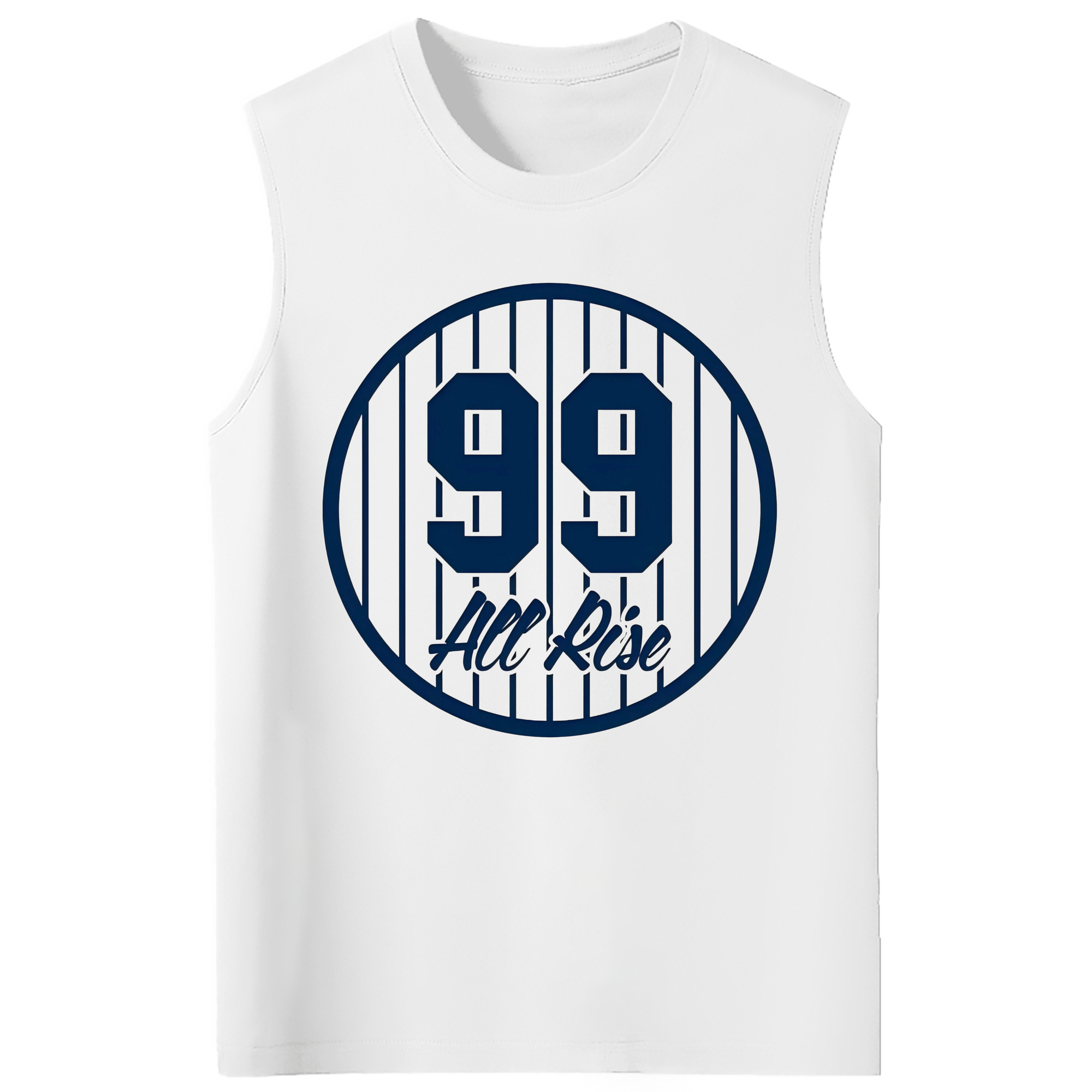 All Rice 99 Aaron Judge Pinstripe Number 210g Combed Cotton Tank Top With Front Heat Transfer Print – Soft, Lightweight, Fitted Design – Stylish & Comfortable Casual Wear For Sports & Everyday Use