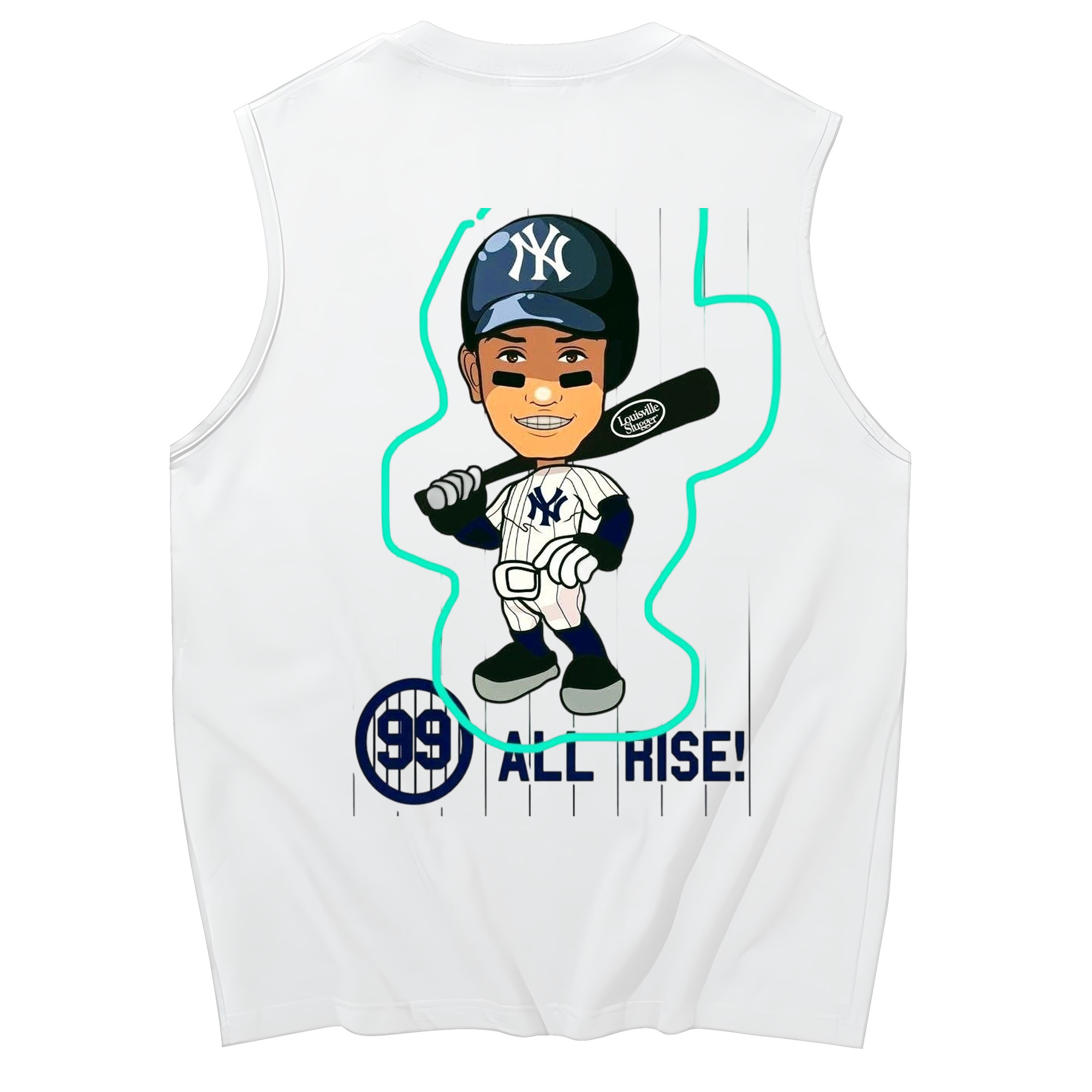 Aaron Judge 99 All Rise Cartoon 230g Pure Cotton Tank Top With Back Heat Transfer Print – Soft, Lightweight, Fitted Design – Stylish & Comfortable Casual Wear For Sports & Everyday Use