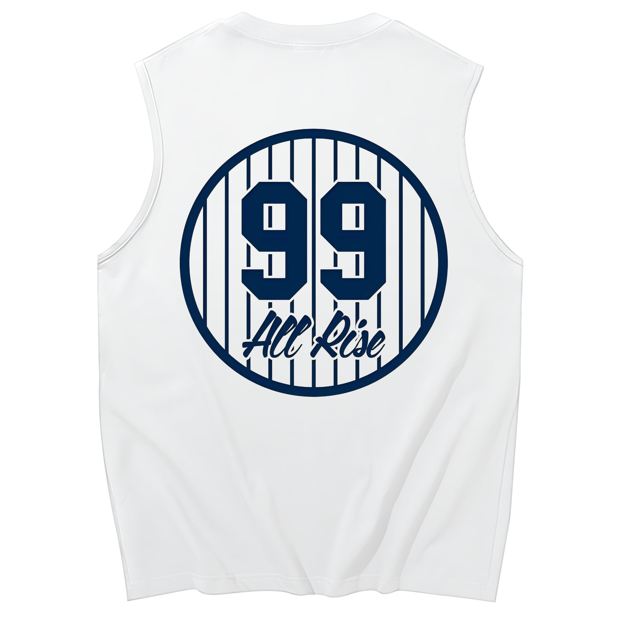 All Rice 99 Aaron Judge Pinstripe Number 230g Pure Cotton Tank Top With Back Heat Transfer Print – Soft, Lightweight, Fitted Design – Stylish & Comfortable Casual Wear For Sports & Everyday Use