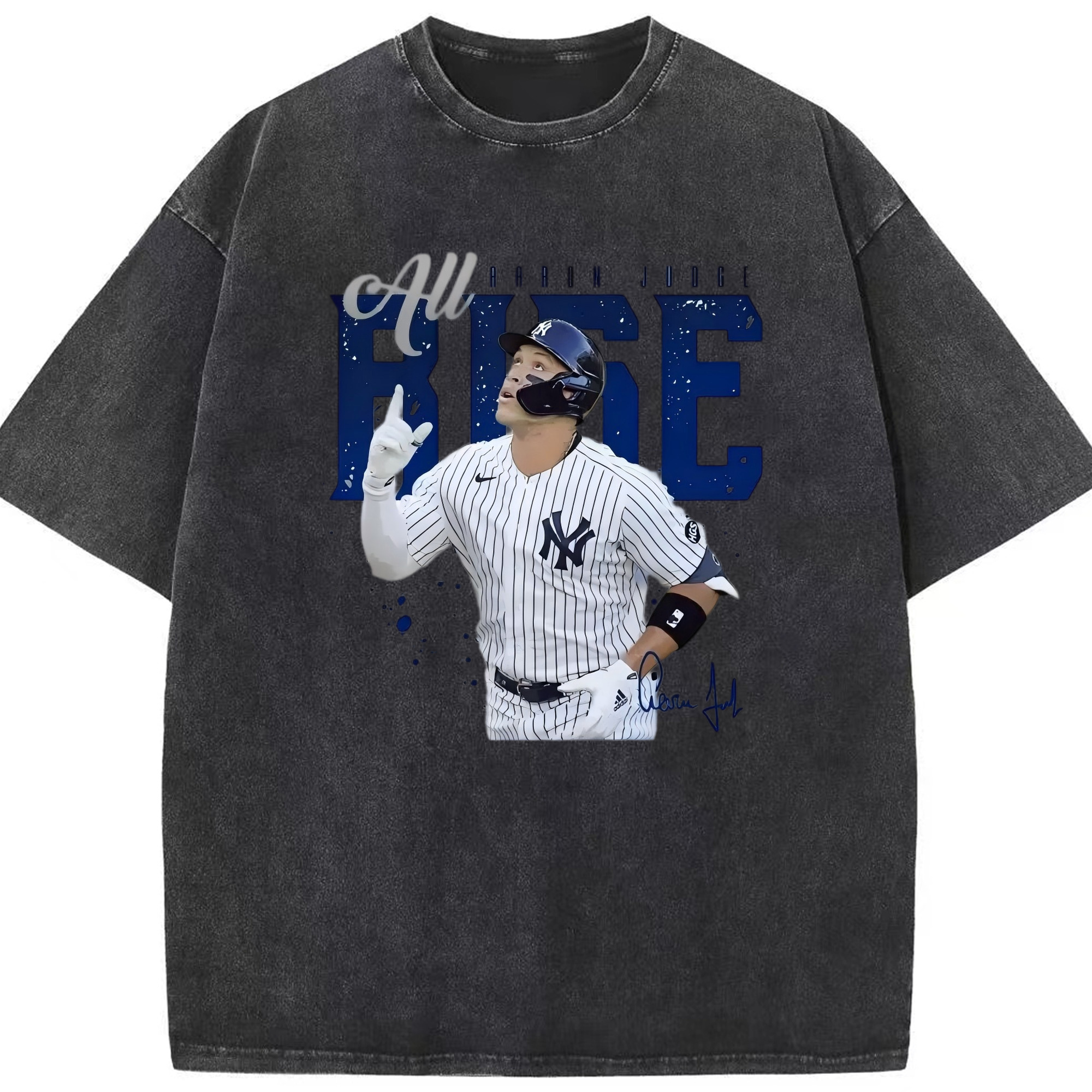 Aaron Judge 99 All Rise Washed Vintage Look 230g Cotton Oversized T-Shirt With Front Heat Transfer Print – Soft, Lightweight, Stylish Fit – Comfortable Casual Wear For Sports & Everyday Use