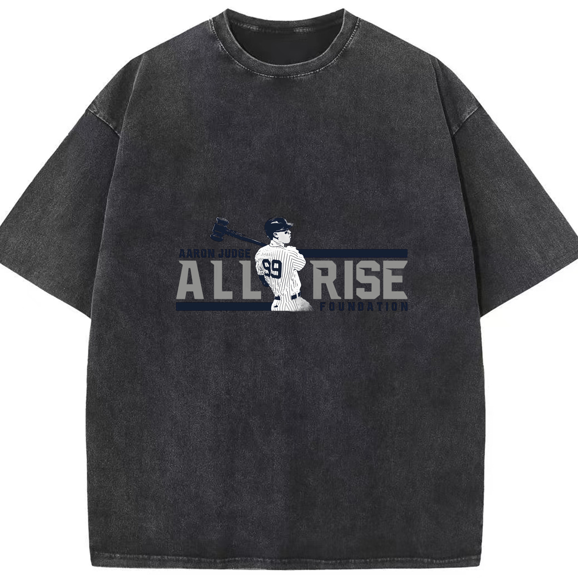 Aaron Judge All Rise Foundation Logo Washed Vintage Look 230g Cotton Oversized T-Shirt With Front Heat Transfer Print – Soft, Lightweight, Stylish Fit – Comfortable Casual Wear For Sports & Everyday Use