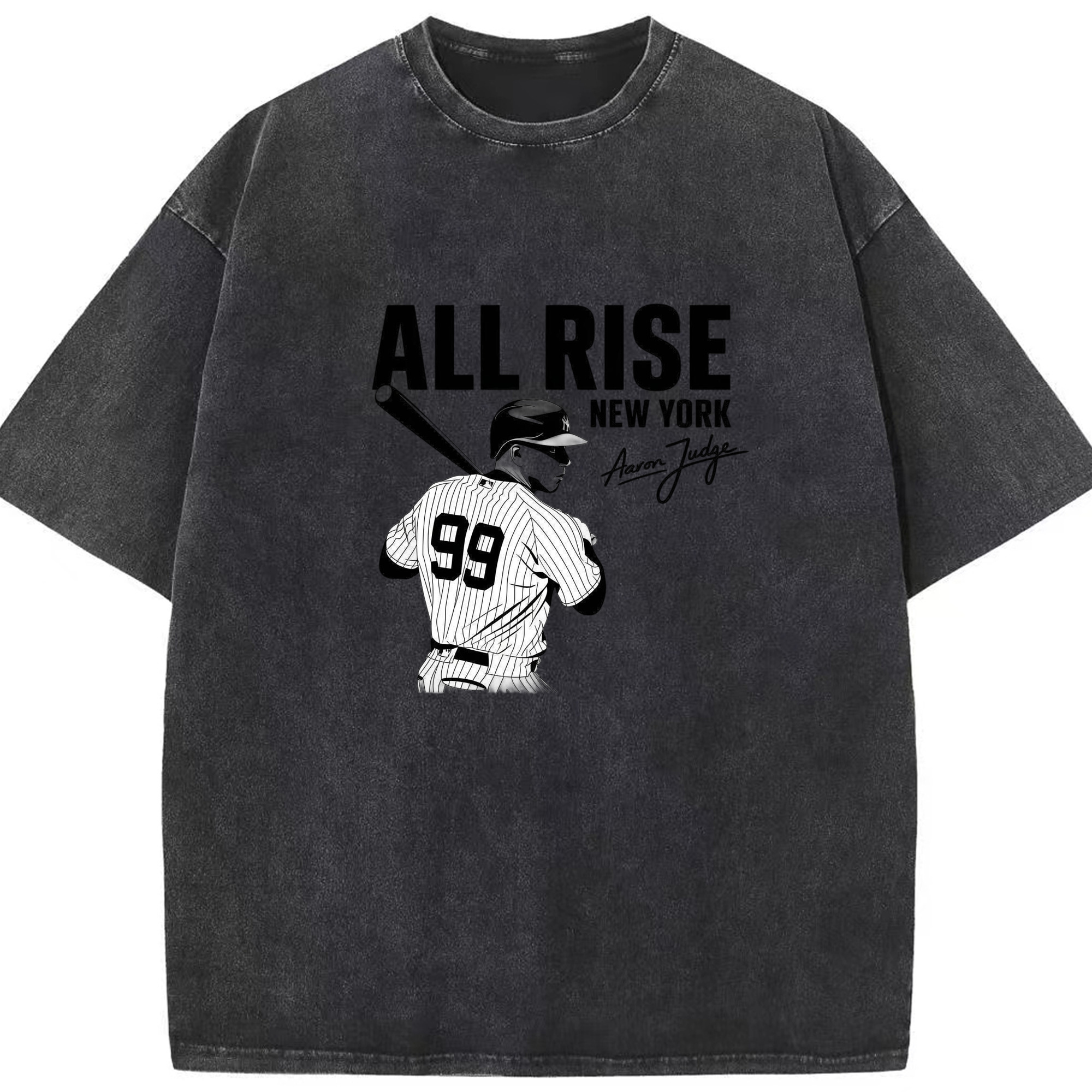 All Rise New York Aaron Judge 99 Washed Vintage Look 230g Cotton Oversized T-Shirt With Front Heat Transfer Print – Soft, Lightweight, Stylish Fit – Comfortable Casual Wear For Sports & Everyday Use
