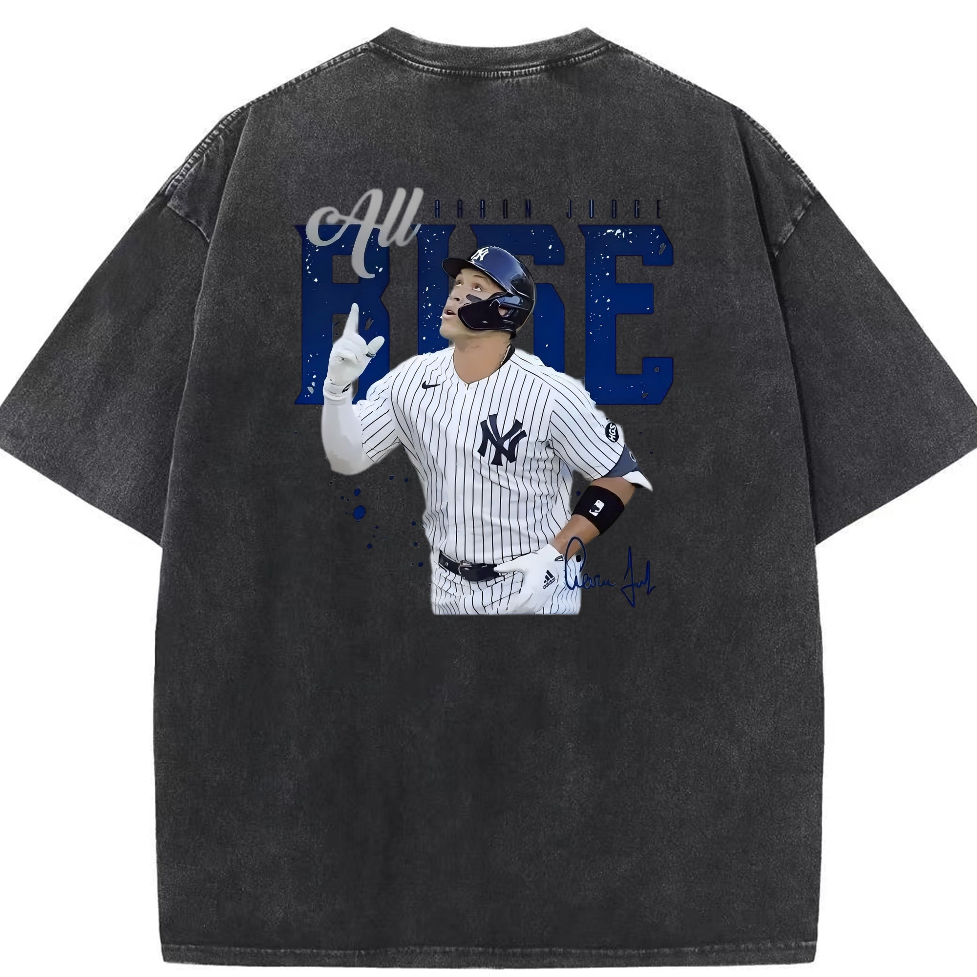 Aaron Judge 99 All Rise Washed Vintage 230g Cotton Oversized T-Shirt With Back Heat Transfer Print – Soft, Lightweight & Stylish – Comfortable Casual Wear For Sports & Everyday Use