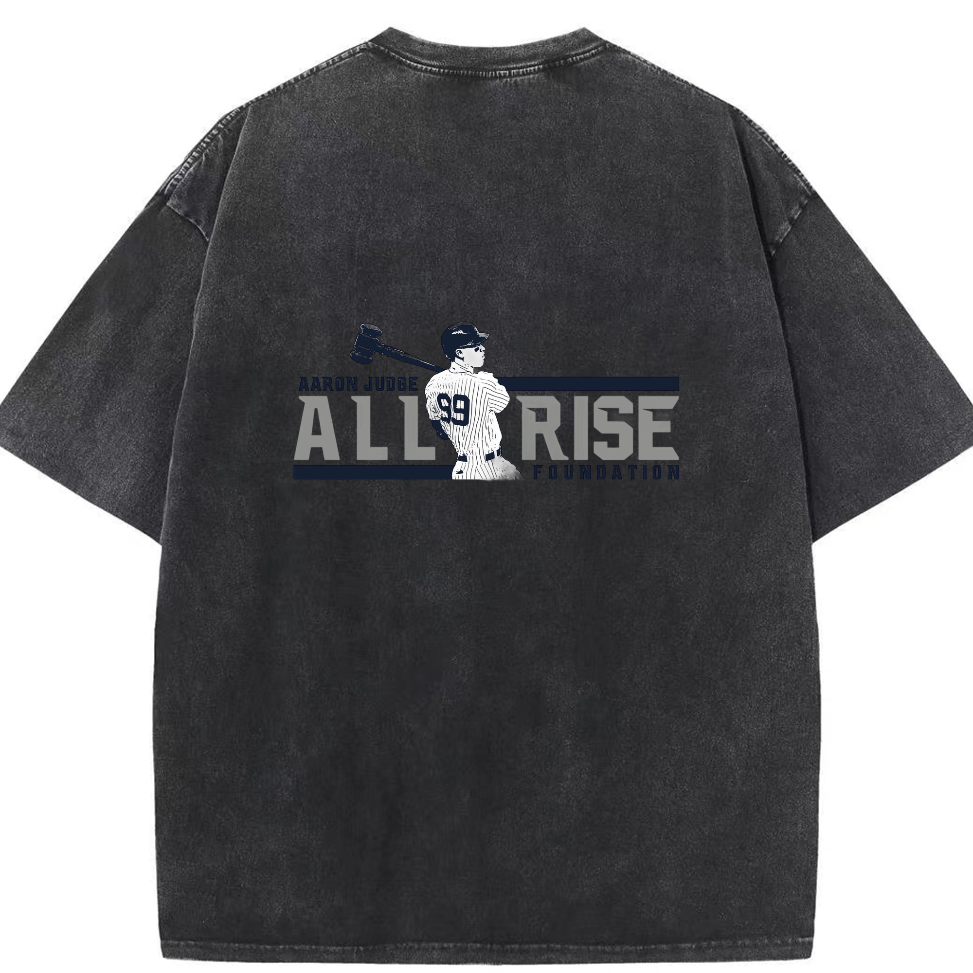 Aaron Judge All Rise Foundation Logo Washed Vintage 230g Cotton Oversized T-Shirt With Back Heat Transfer Print – Soft, Lightweight & Stylish – Comfortable Casual Wear For Sports & Everyday Use
