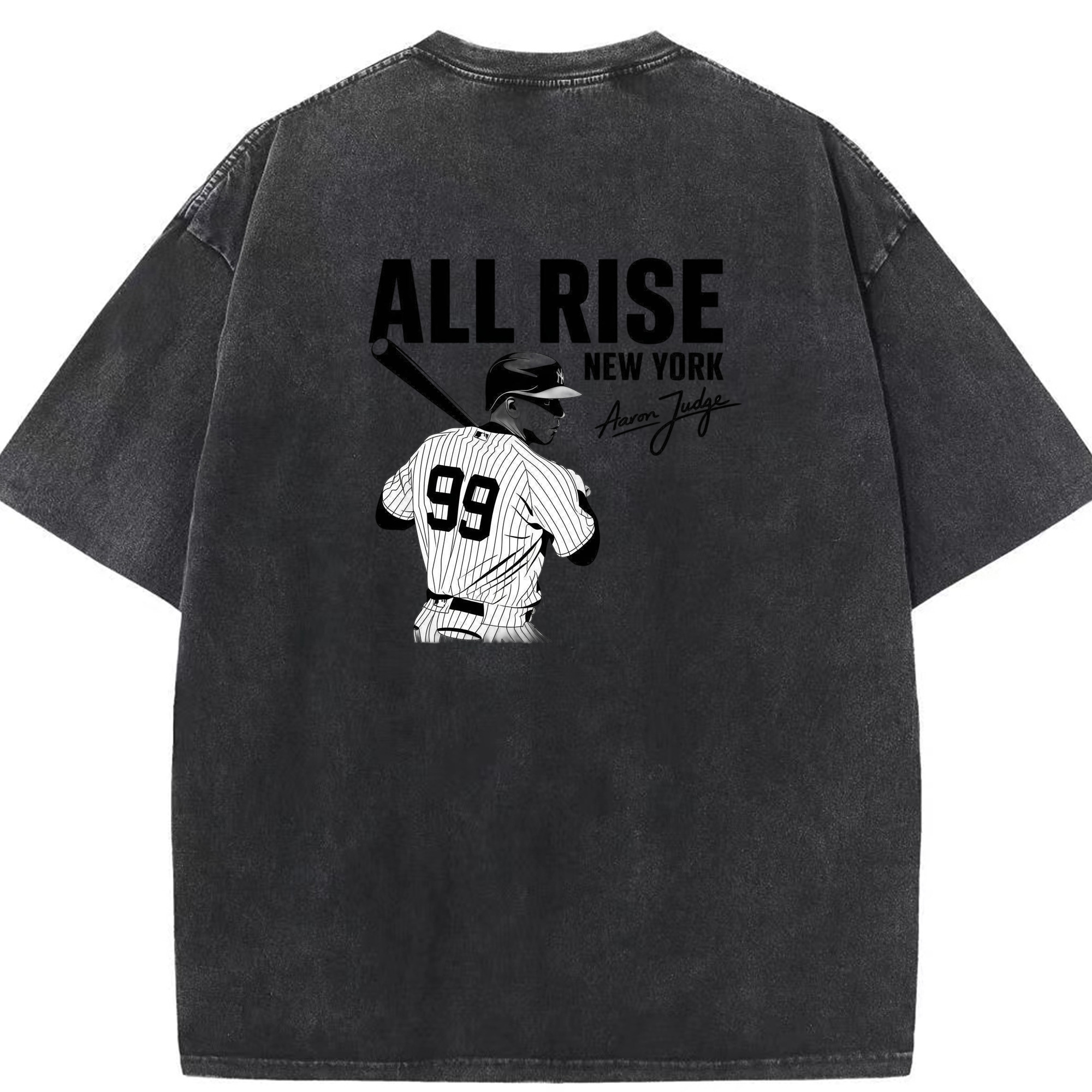 All Rise New York Aaron Judge 99 Washed Vintage 230g Cotton Oversized T-Shirt With Back Heat Transfer Print – Soft, Lightweight & Stylish – Comfortable Casual Wear For Sports & Everyday Use