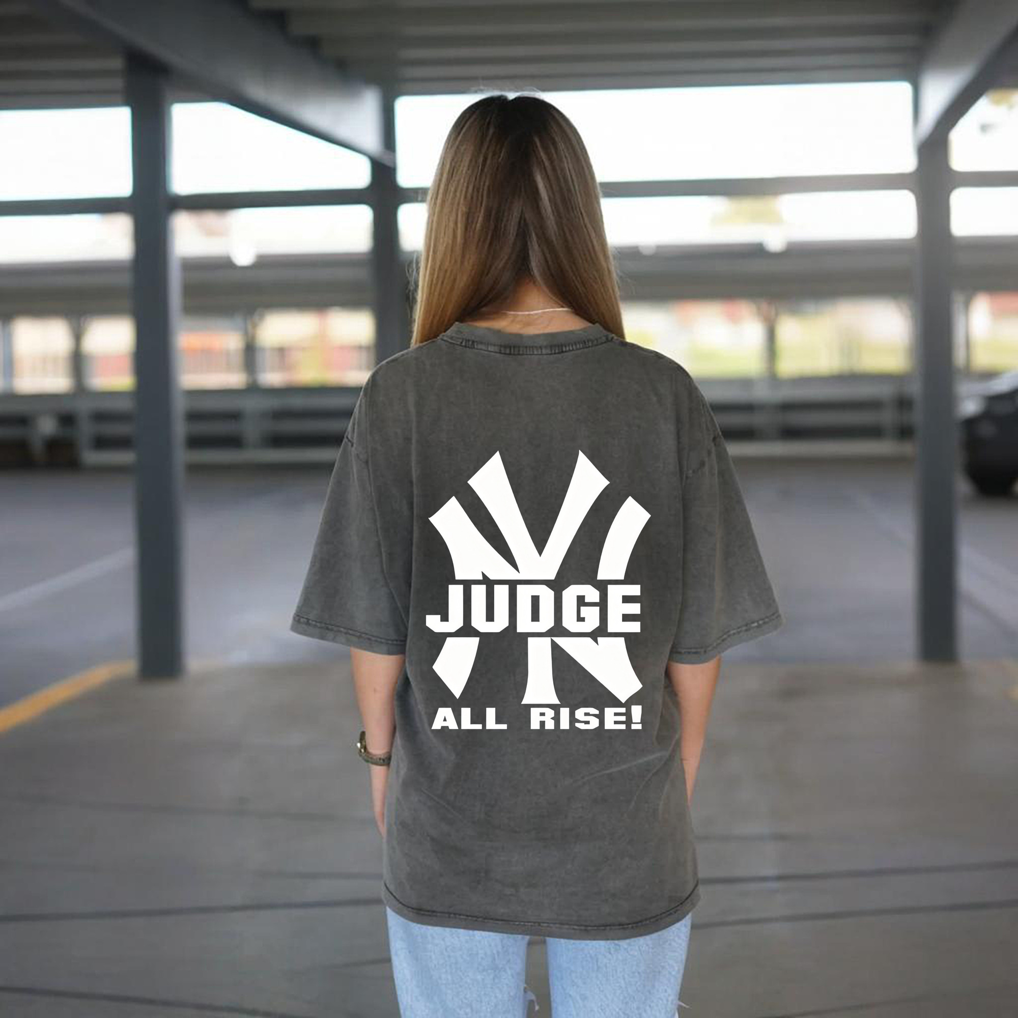 Aaron Judge 99 All Rise Washed Vintage 230g Cotton Oversized T-Shirt With Back Heat Transfer Print – Soft, Lightweight & Stylish – Comfortable Casual Wear For Sports & Everyday Use