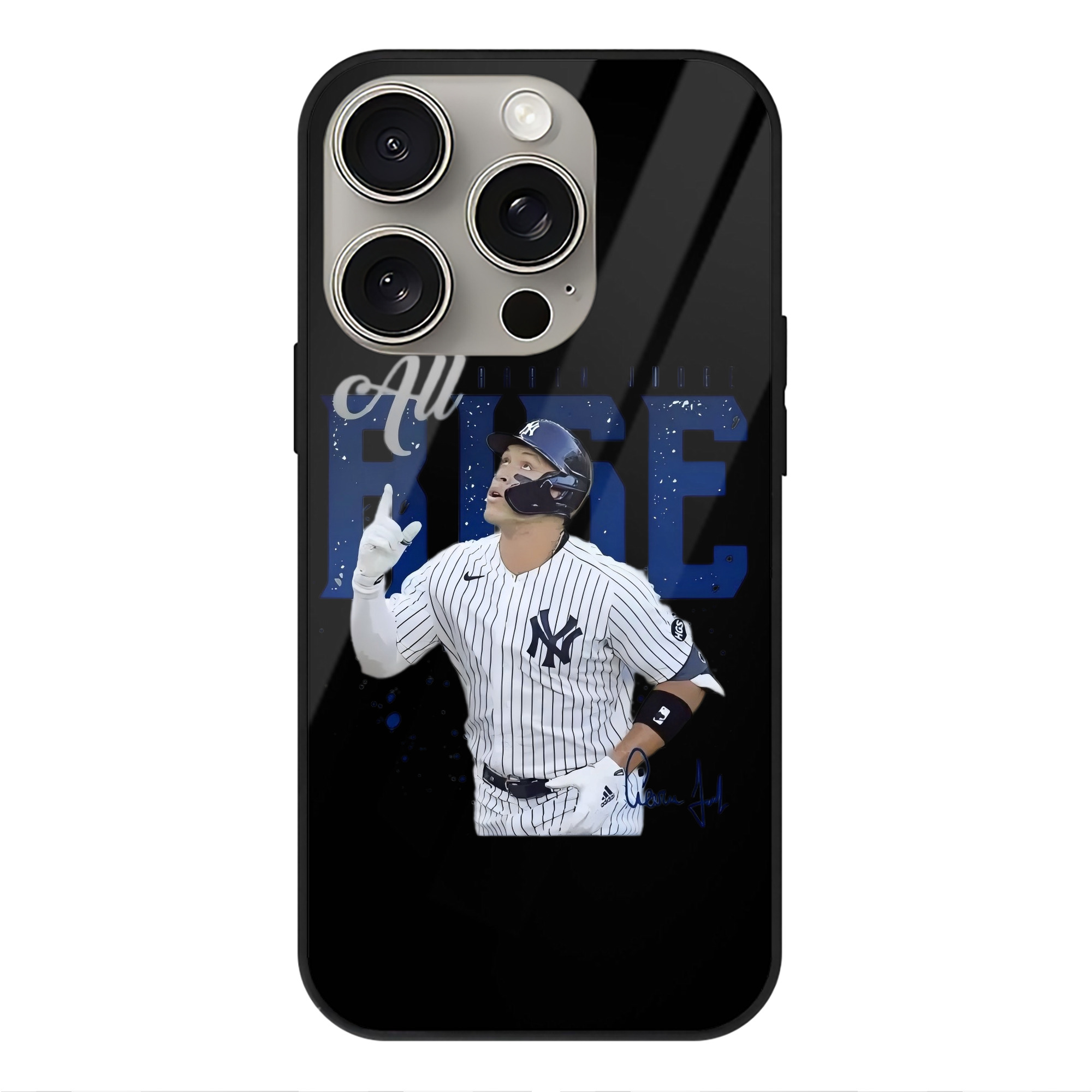 Aaron Judge 99 All Rise IPhone 15 Pro Mirror Phone Case – UV Printed Glass + TPU – Scratch-Resistant, Wireless Charging Compatible, Precise Fit & Stylish Design