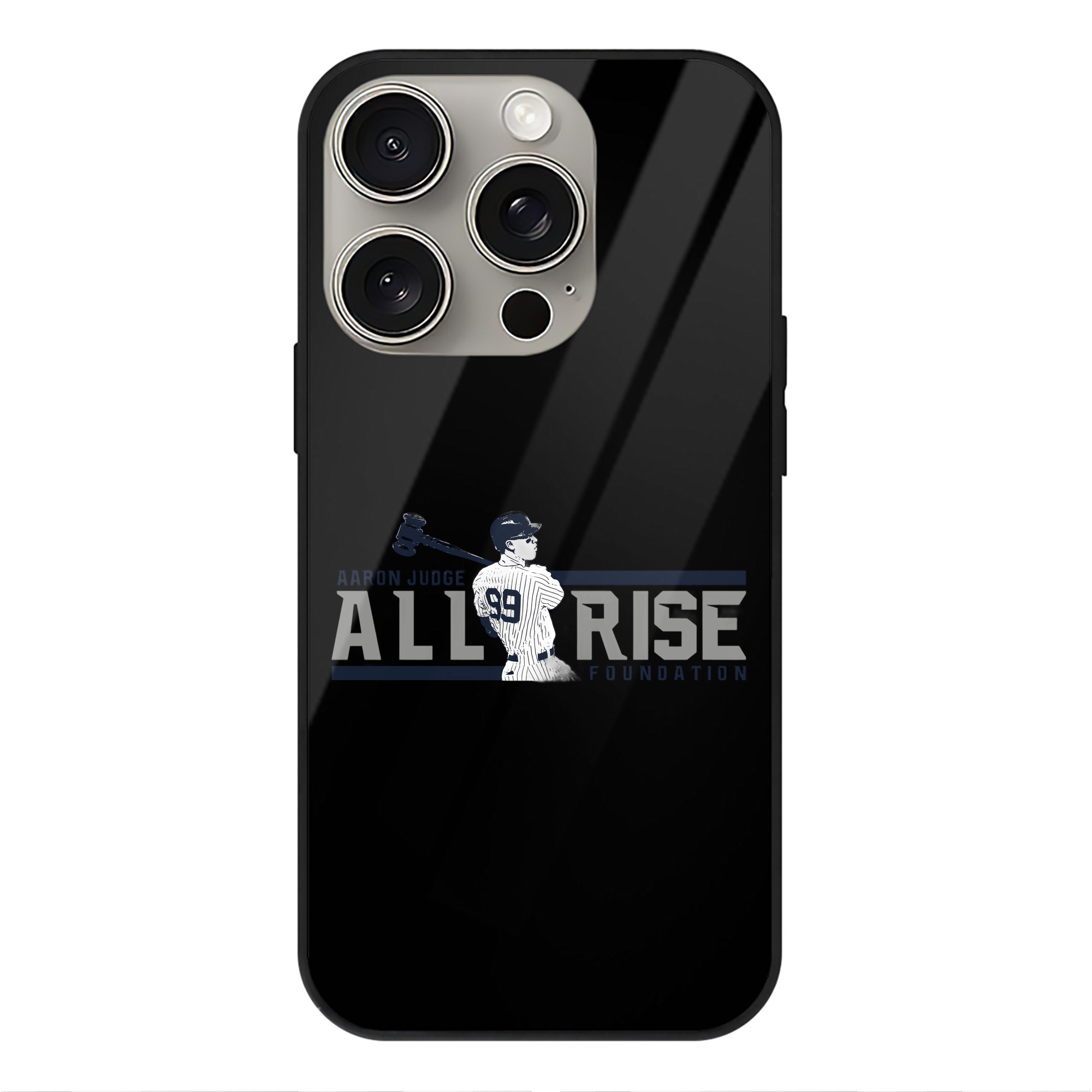 Aaron Judge All Rise Foundation Logo IPhone 15 Pro Mirror Phone Case – UV Printed Glass + TPU – Scratch-Resistant, Wireless Charging Compatible, Precise Fit & Stylish Design