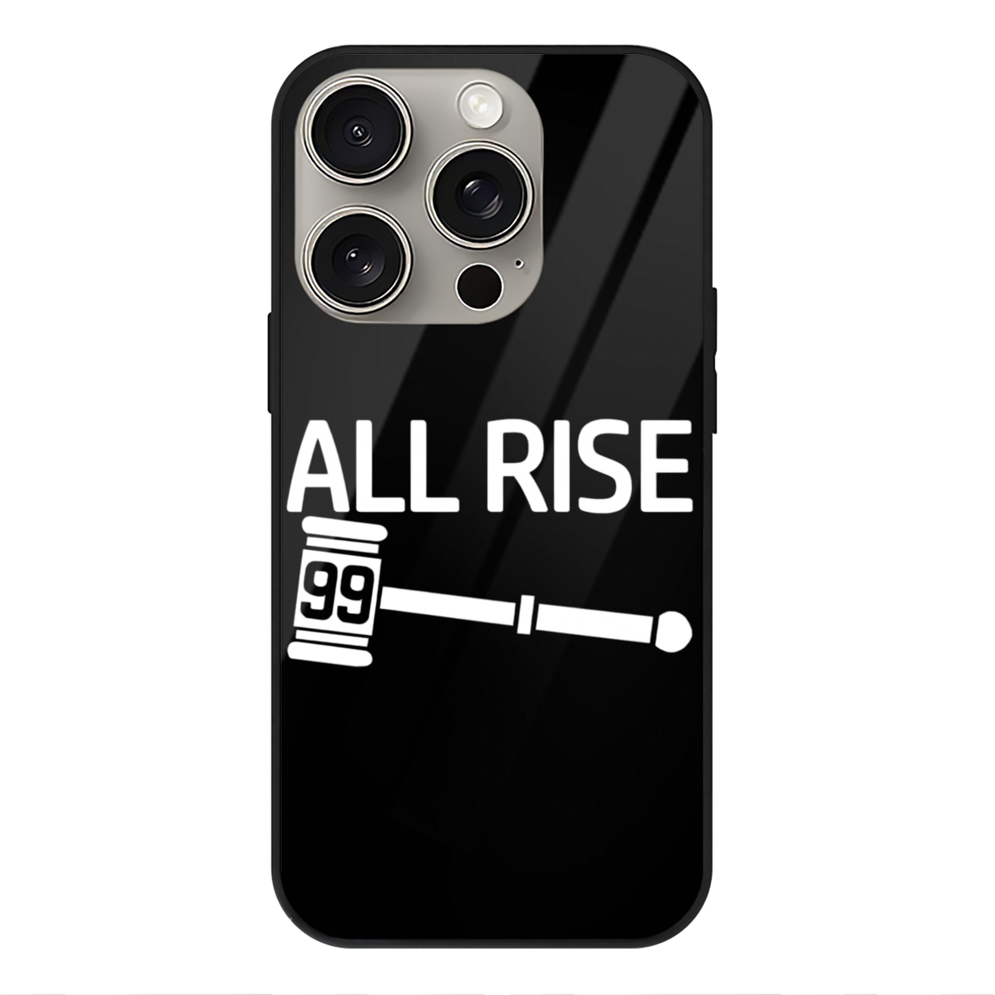 All Rise 99 Aaron Judge IPhone 15 Pro Mirror Phone Case – UV Printed Glass + TPU – Scratch-Resistant, Wireless Charging Compatible, Precise Fit & Stylish Design