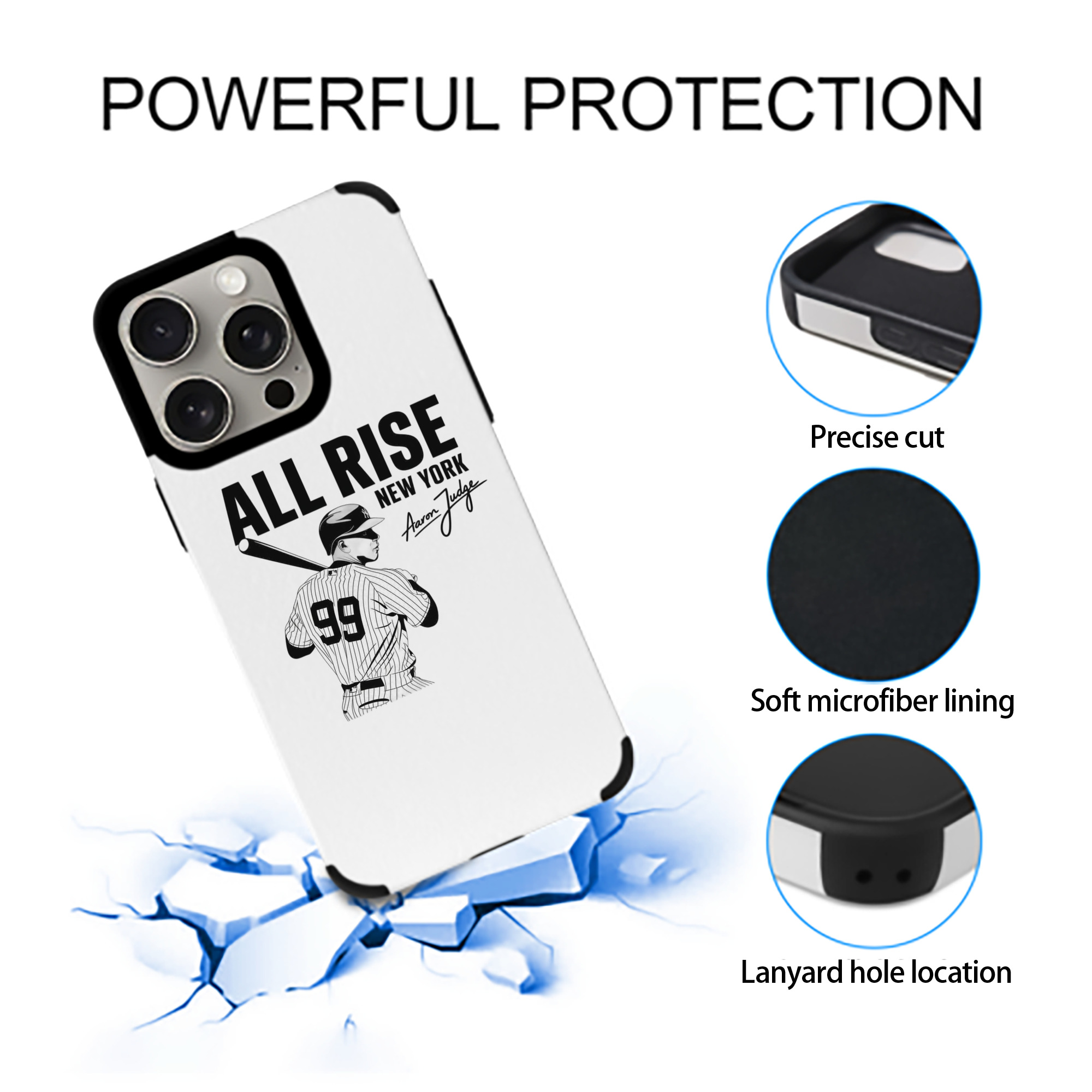 All Rise New York Aaron Judge 99 IPhone 15 Pro Max PU Leather Case – Soft Lining, 360° Protection – Precise Fit, 3D Buttons, Easy Charging – Anti-Yellowing, Easy To Clean