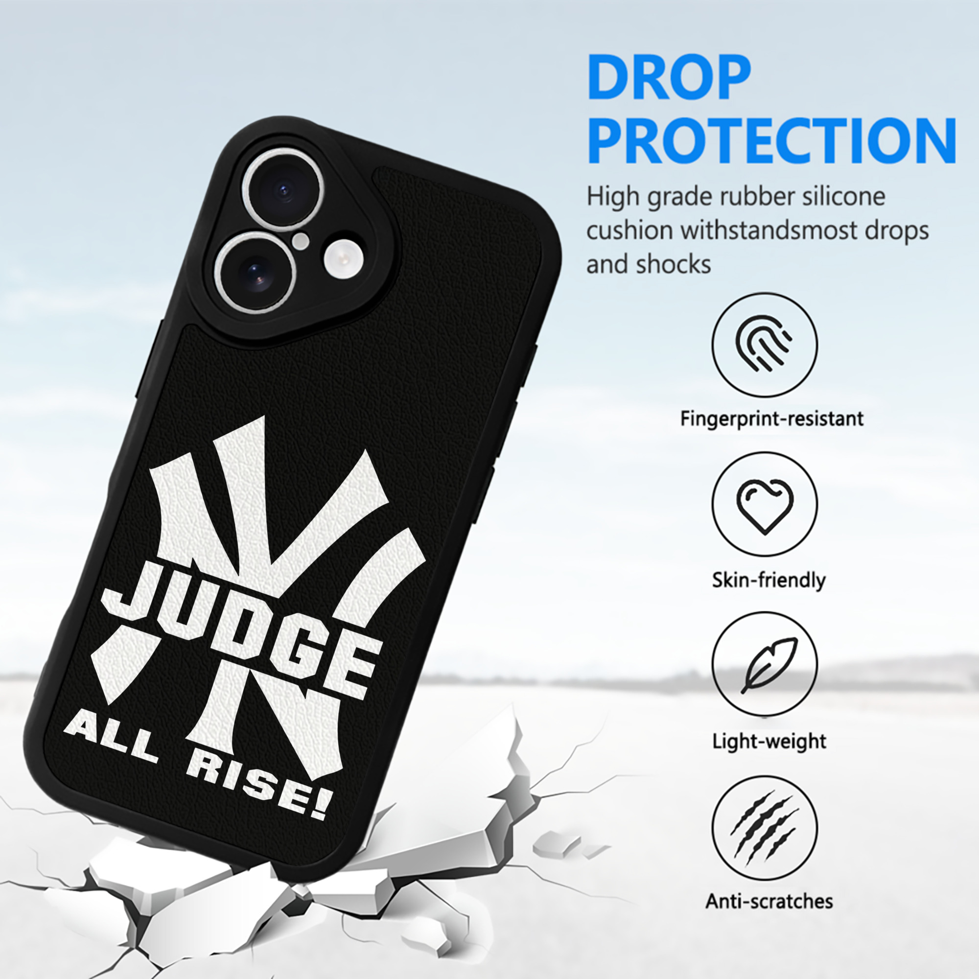 Aaron Judge 99 All Rise IPhone 16 Silicone Leather Case – UV Print, Lambskin Texture – Perfect Fit, Wireless Charging Compatible, Scratch Resistant, Precise Cutouts – Stylish Protection For IPhone 16