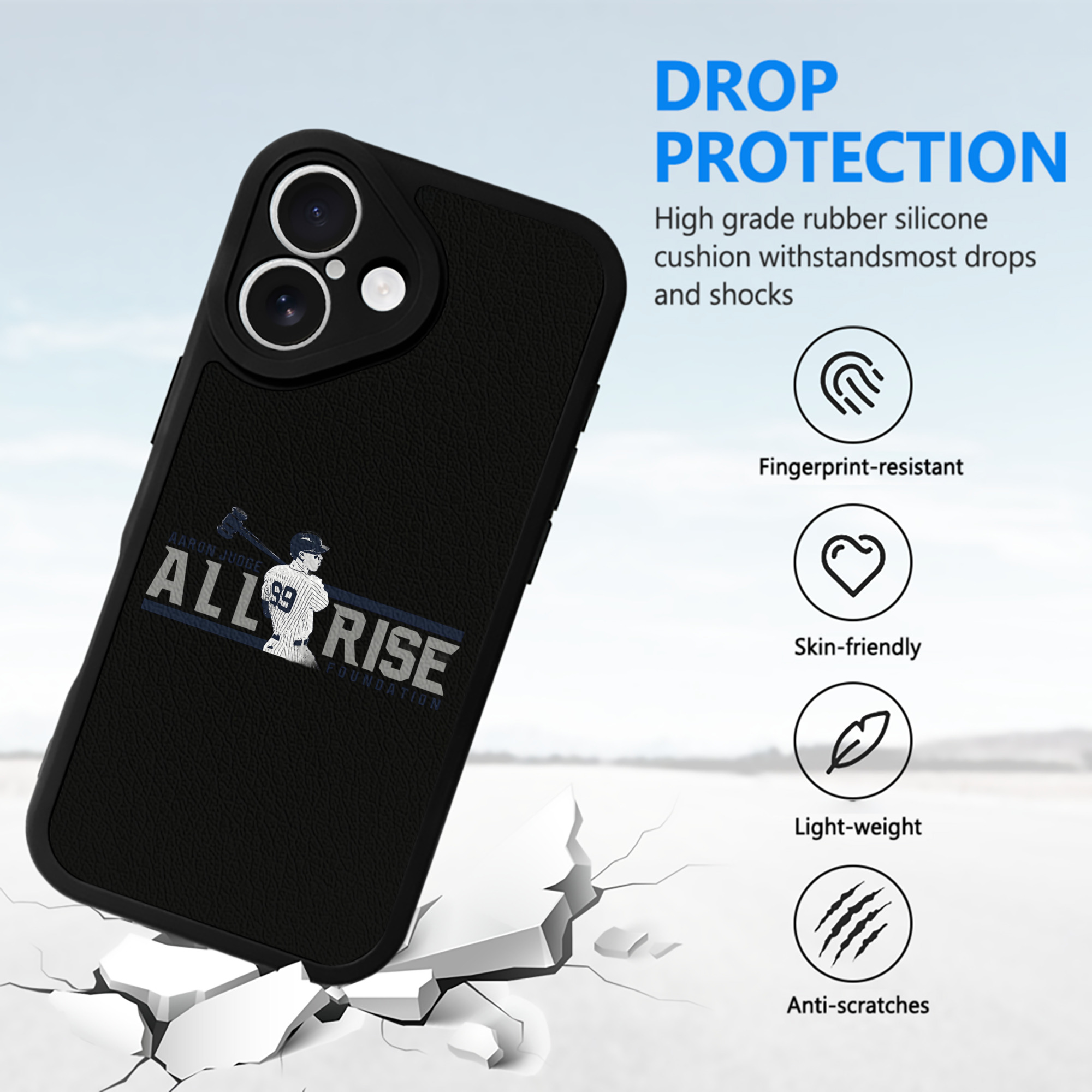 Aaron Judge All Rise Foundation Logo IPhone 16 Silicone Leather Case – UV Print, Lambskin Texture – Perfect Fit, Wireless Charging Compatible, Scratch Resistant, Precise Cutouts – Stylish Protection For IPhone 16