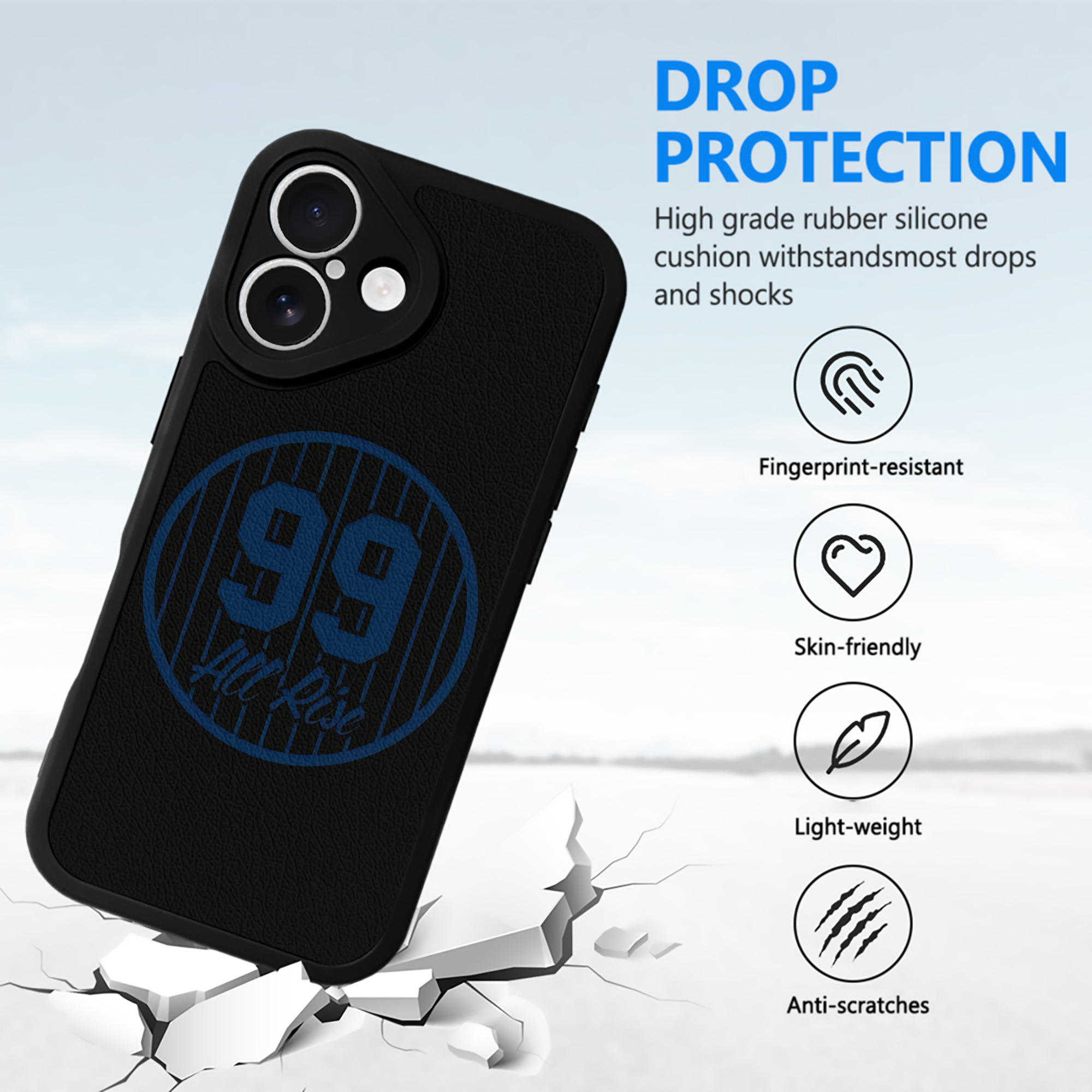 All Rice 99 Aaron Judge Pinstripe Number IPhone 16 Silicone Leather Case – UV Print, Lambskin Texture – Perfect Fit, Wireless Charging Compatible, Scratch Resistant, Precise Cutouts – Stylish Protection For IPhone 16