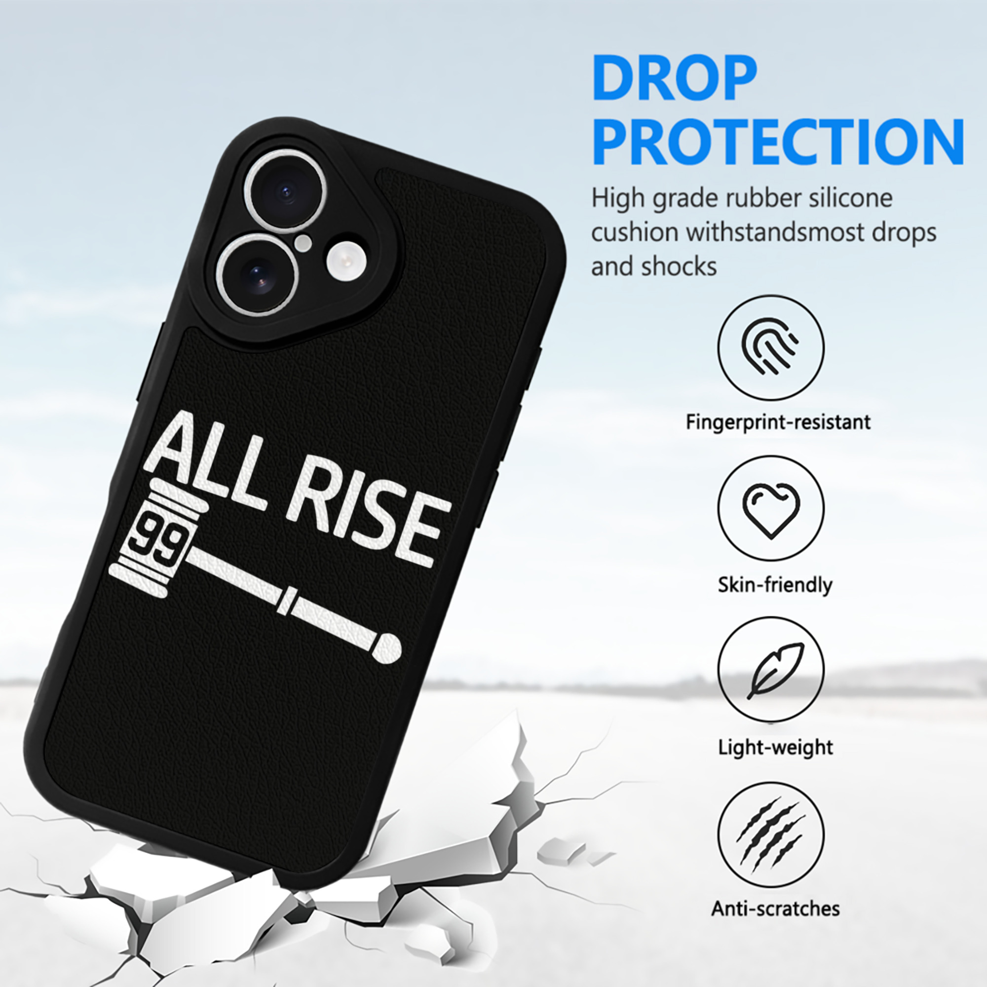 All Rise 99 Aaron Judge IPhone 16 Silicone Leather Case – UV Print, Lambskin Texture – Perfect Fit, Wireless Charging Compatible, Scratch Resistant, Precise Cutouts – Stylish Protection For IPhone 16