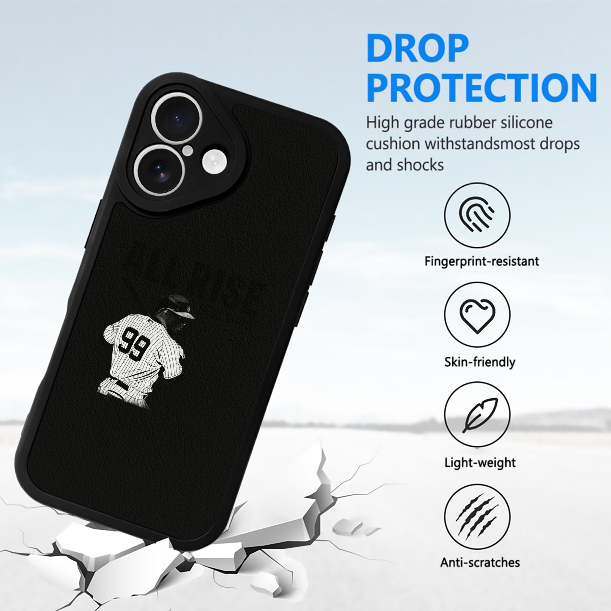 All Rise New York Aaron Judge 99 IPhone 16 Silicone Leather Case – UV Print, Lambskin Texture – Perfect Fit, Wireless Charging Compatible, Scratch Resistant, Precise Cutouts – Stylish Protection For IPhone 16