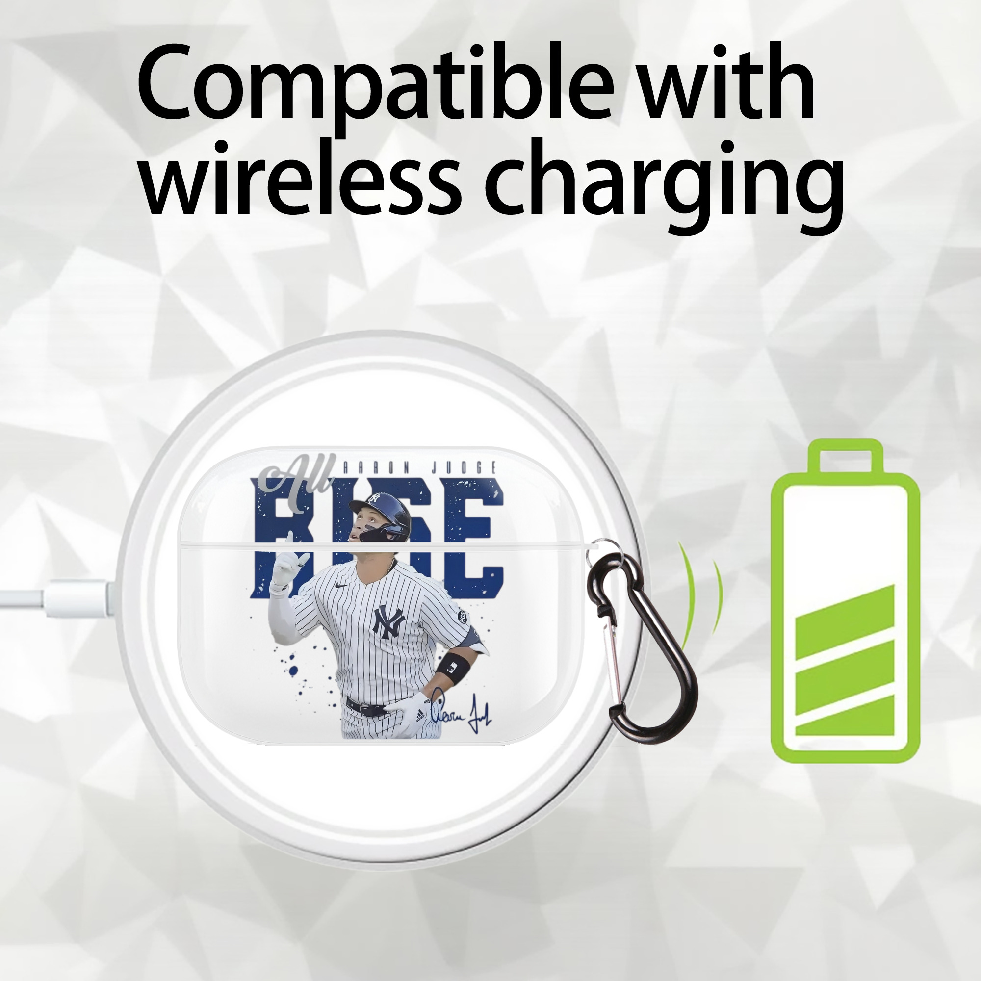 Aaron Judge 99 All Rise AirPods Pro Hard Case White With Keychain, Durable Flexible PC, Precise Cutouts, Anti-Fingerprint, Yellowing & Scratch Resistant, Full Protection, Washable