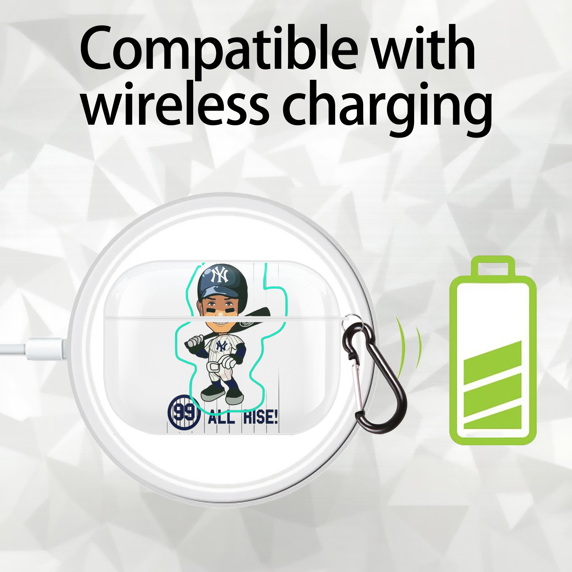 Aaron Judge 99 All Rise Cartoon AirPods Pro Hard Case White With Keychain, Durable Flexible PC, Precise Cutouts, Anti-Fingerprint, Yellowing & Scratch Resistant, Full Protection, Washable