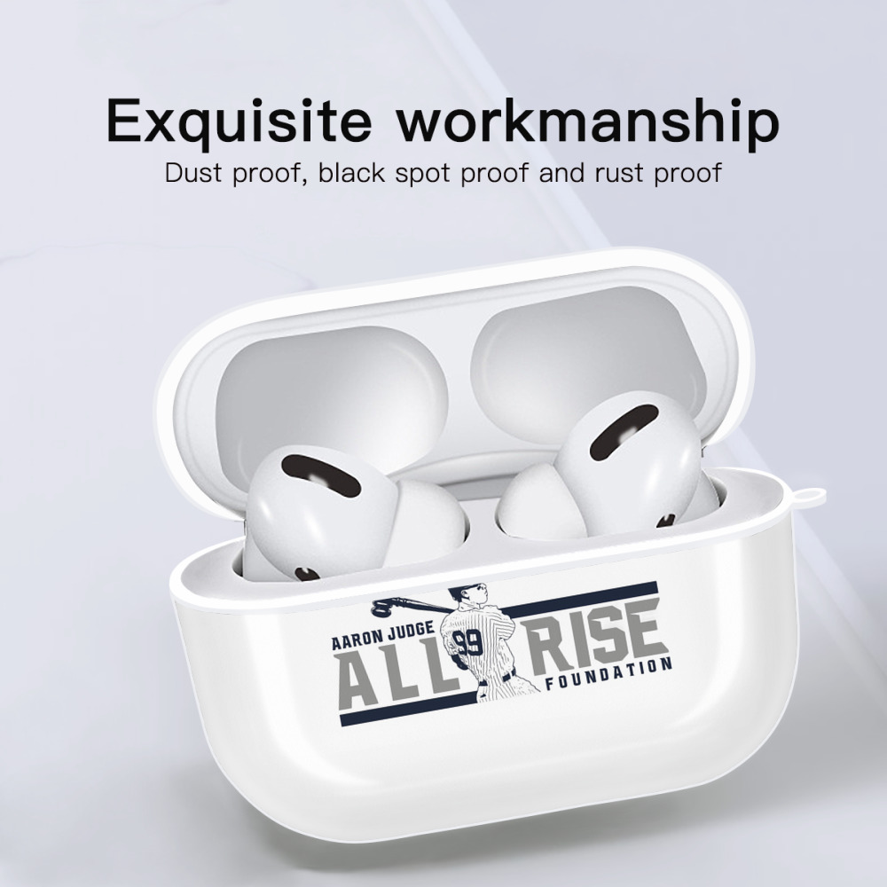 Aaron Judge All Rise Foundation Logo AirPods Pro Hard Case White With Keychain, Durable Flexible PC, Precise Cutouts, Anti-Fingerprint, Yellowing & Scratch Resistant, Full Protection, Washable