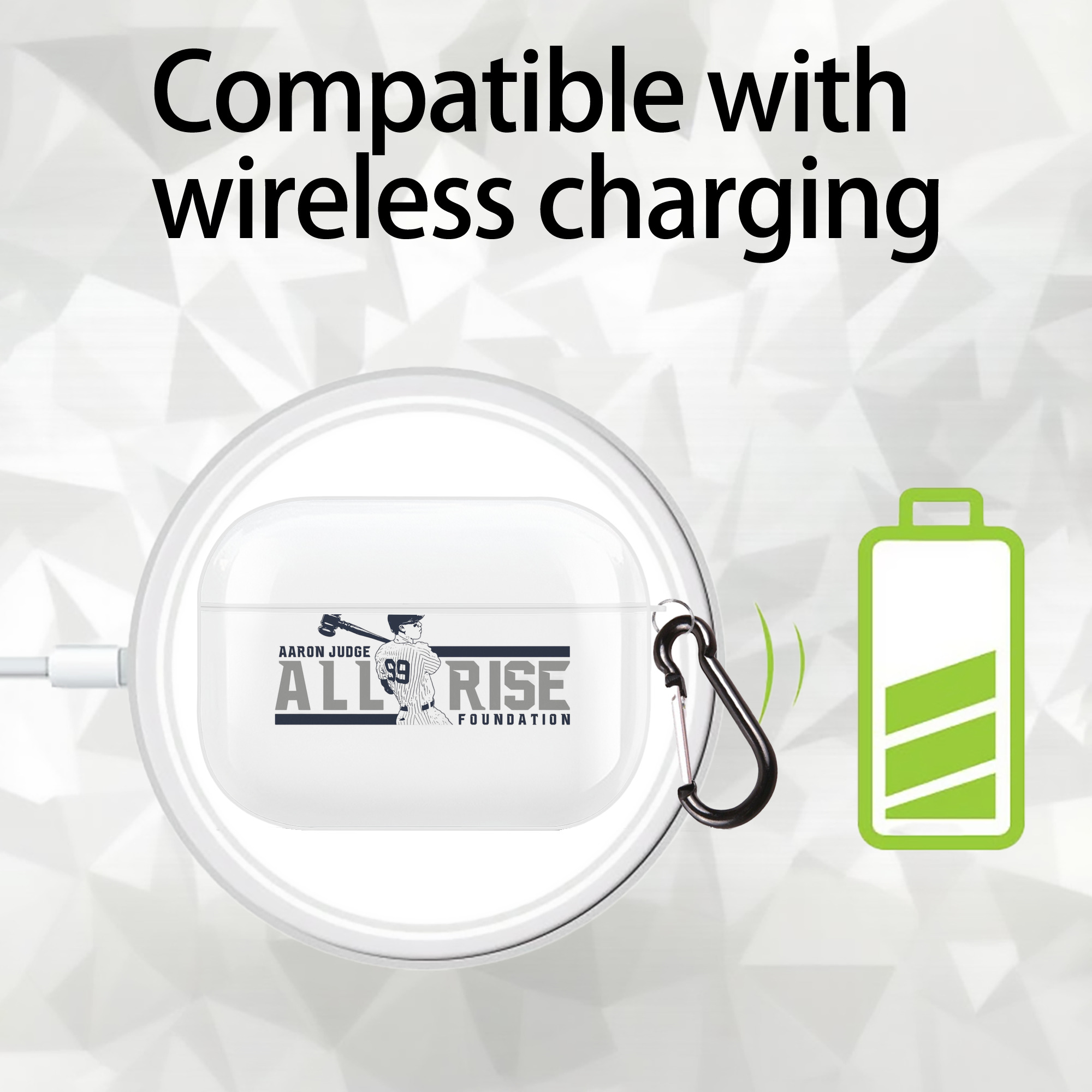 Aaron Judge All Rise Foundation Logo AirPods Pro Hard Case White With Keychain, Durable Flexible PC, Precise Cutouts, Anti-Fingerprint, Yellowing & Scratch Resistant, Full Protection, Washable