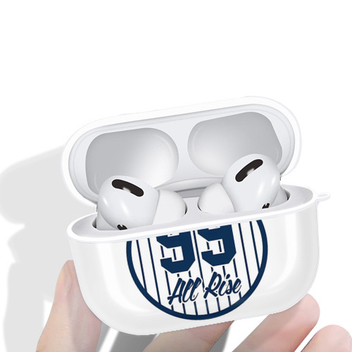All Rice 99 Aaron Judge Pinstripe Number AirPods Pro Hard Case White With Keychain, Durable Flexible PC, Precise Cutouts, Anti-Fingerprint, Yellowing & Scratch Resistant, Full Protection, Washable
