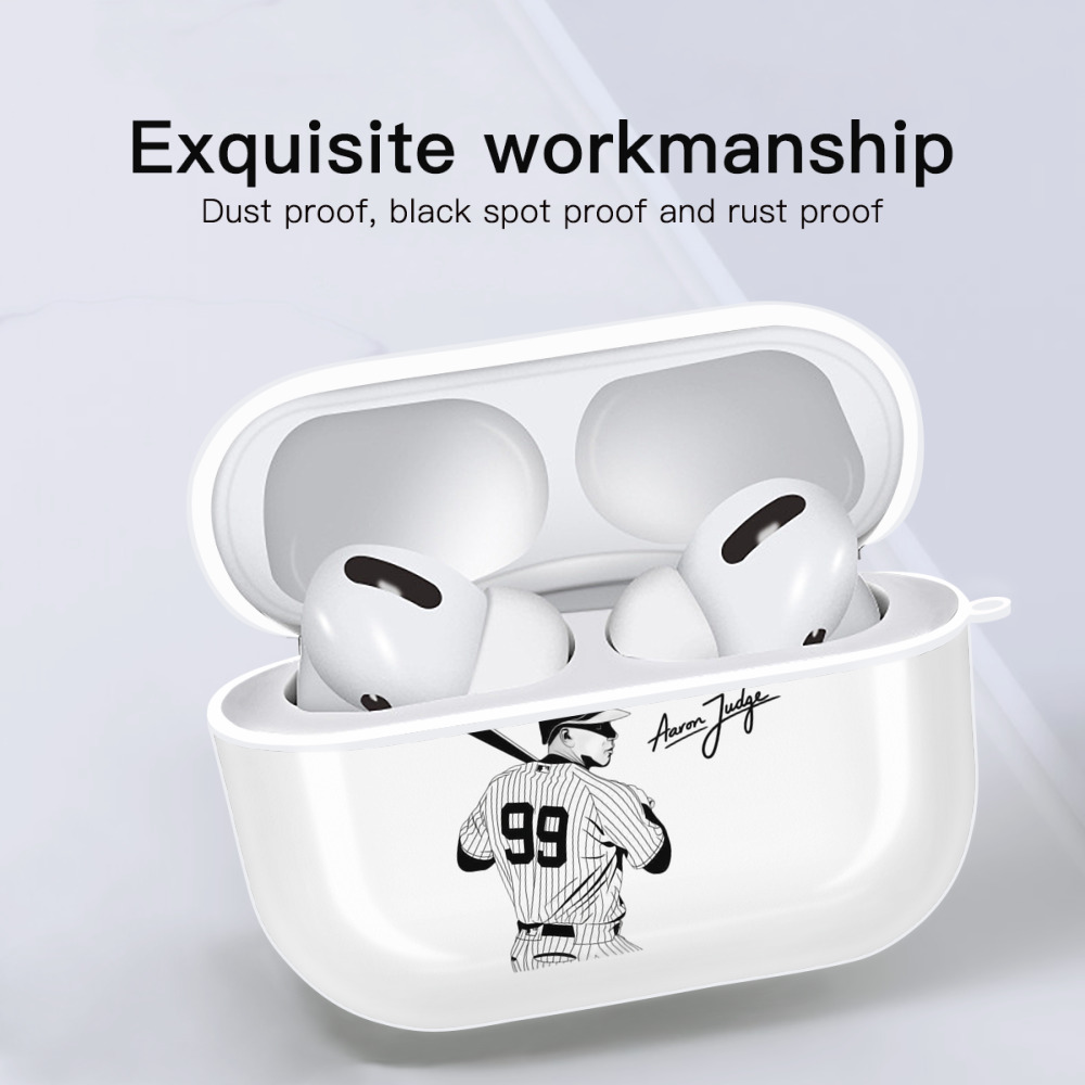 All Rise New York Aaron Judge 99 AirPods Pro Hard Case White With Keychain, Durable Flexible PC, Precise Cutouts, Anti-Fingerprint, Yellowing & Scratch Resistant, Full Protection, Washable