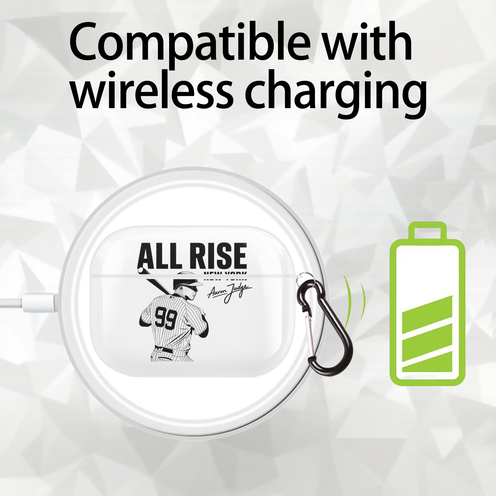 All Rise New York Aaron Judge 99 AirPods Pro Hard Case White With Keychain, Durable Flexible PC, Precise Cutouts, Anti-Fingerprint, Yellowing & Scratch Resistant, Full Protection, Washable