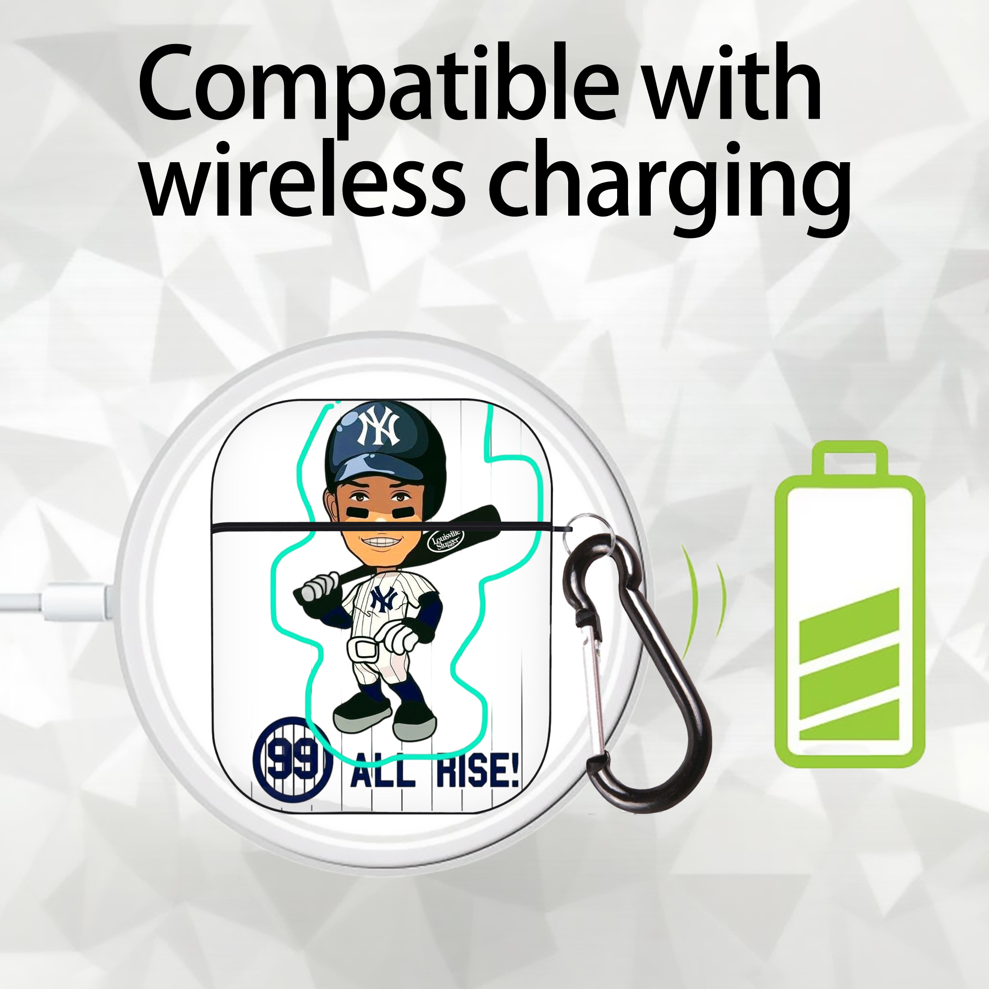 Aaron Judge 99 All Rise Cartoon AirPods 2 Case Hard Shell Black, Flexible PC Material, Precise Cutouts, Full Protection, Anti-Fingerprint, Washable, Includes Keychain – Durable & Slim Design