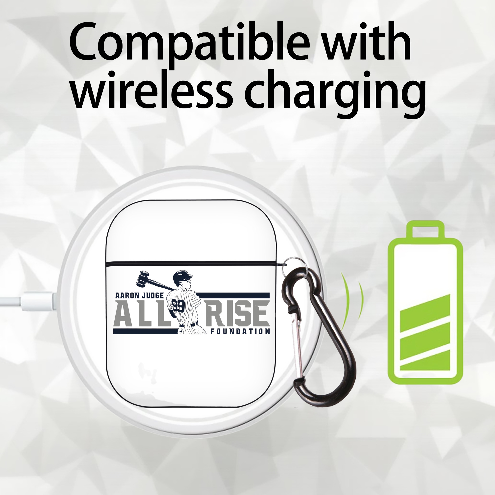 Aaron Judge All Rise Foundation Logo AirPods 2 Case Hard Shell Black, Flexible PC Material, Precise Cutouts, Full Protection, Anti-Fingerprint, Washable, Includes Keychain – Durable & Slim Design