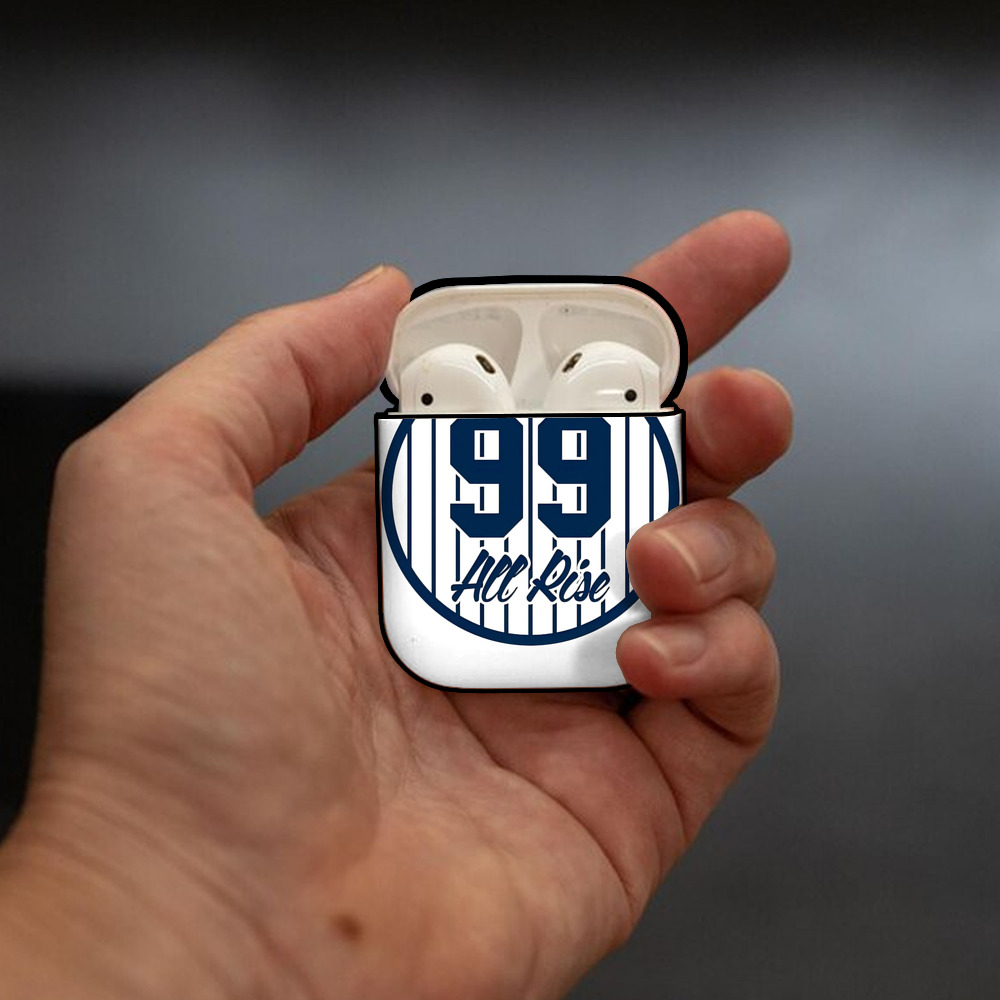 All Rice 99 Aaron Judge Pinstripe Number AirPods 2 Case Hard Shell Black, Flexible PC Material, Precise Cutouts, Full Protection, Anti-Fingerprint, Washable, Includes Keychain – Durable & Slim Design